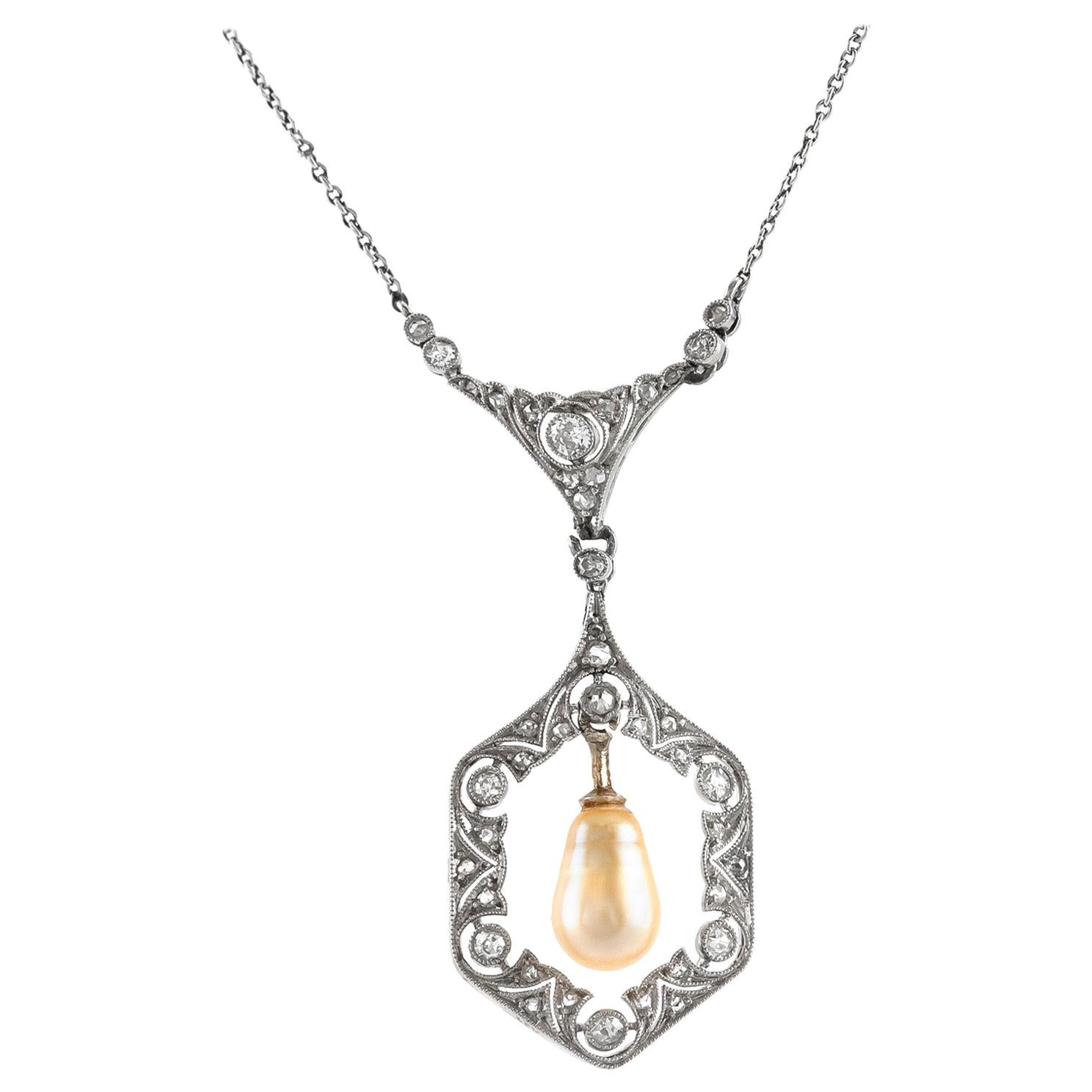 Hexagonal Pearl Pendant-Necklace For Sale