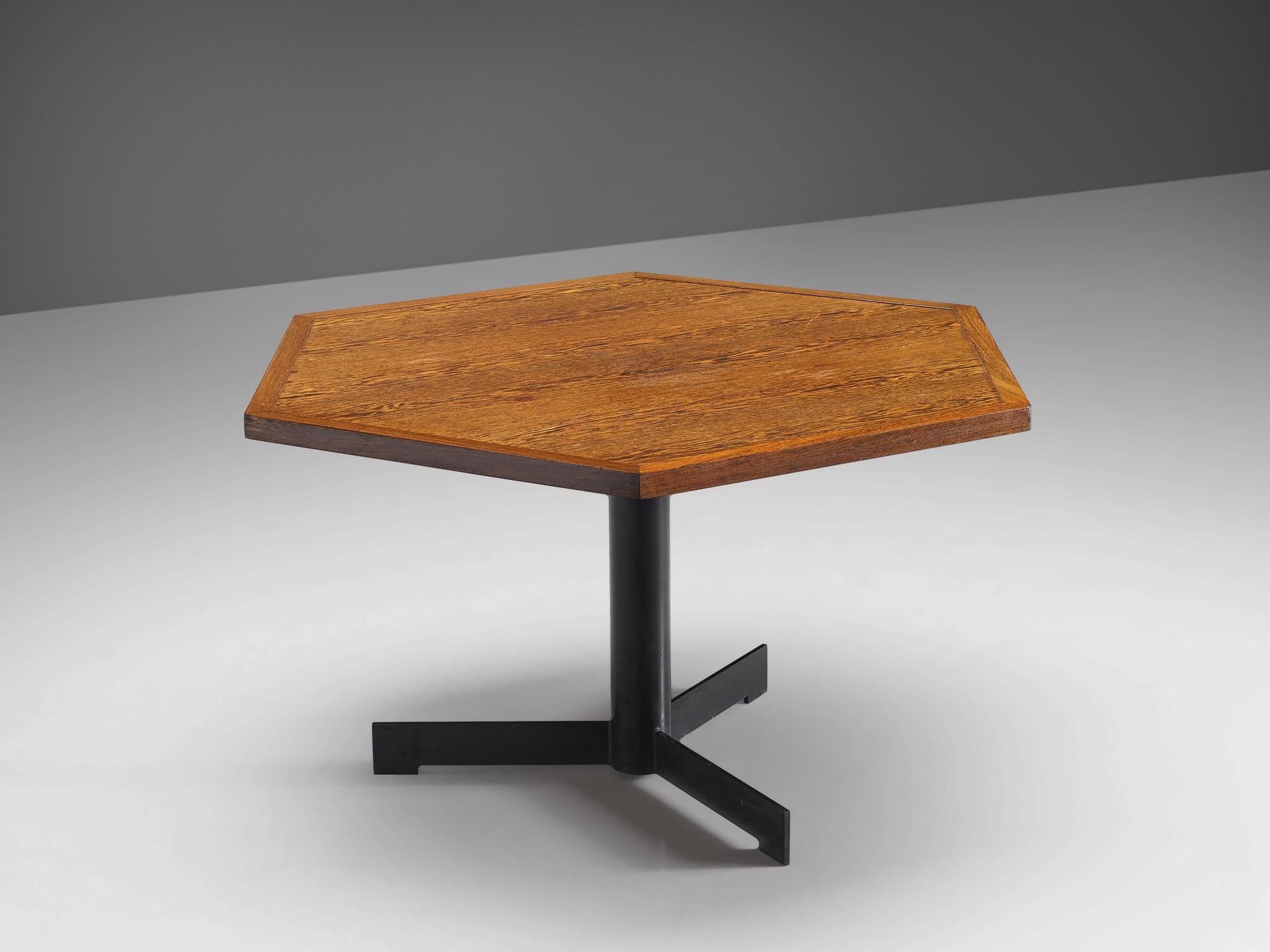 Mid-Century Modern Belgian Hexagonal Pedestal Table in Wenge