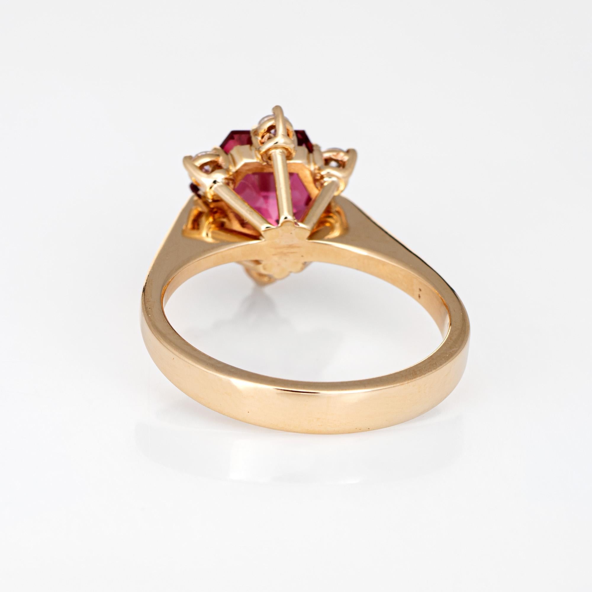 Hexagon Cut Hexagonal Pink Tourmaline Diamond Ring Vintage 18 Karat Gold Estate Jewelry