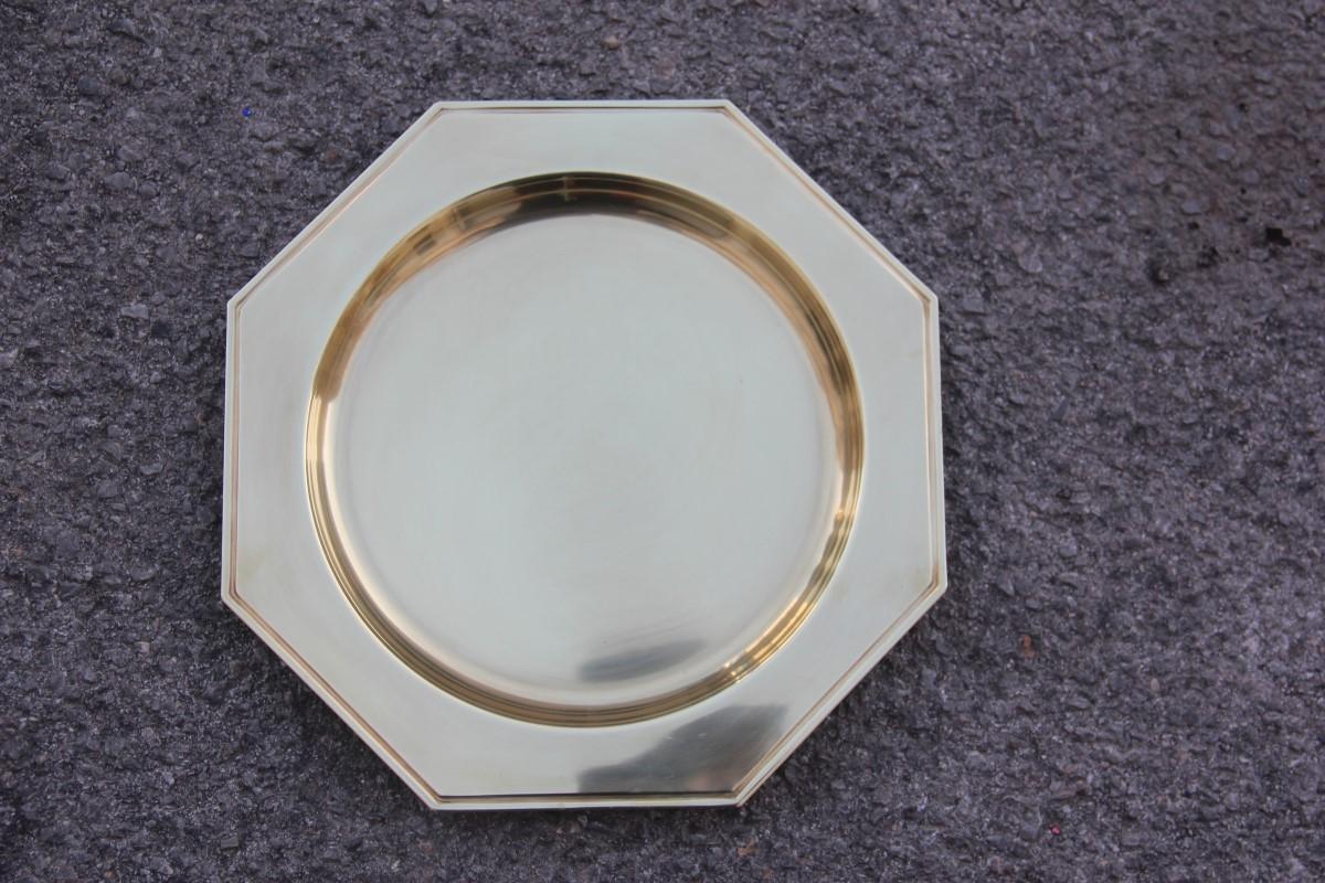 Hexagonal plate in solid brass gold Italian design 1970 tray, elegant piece.