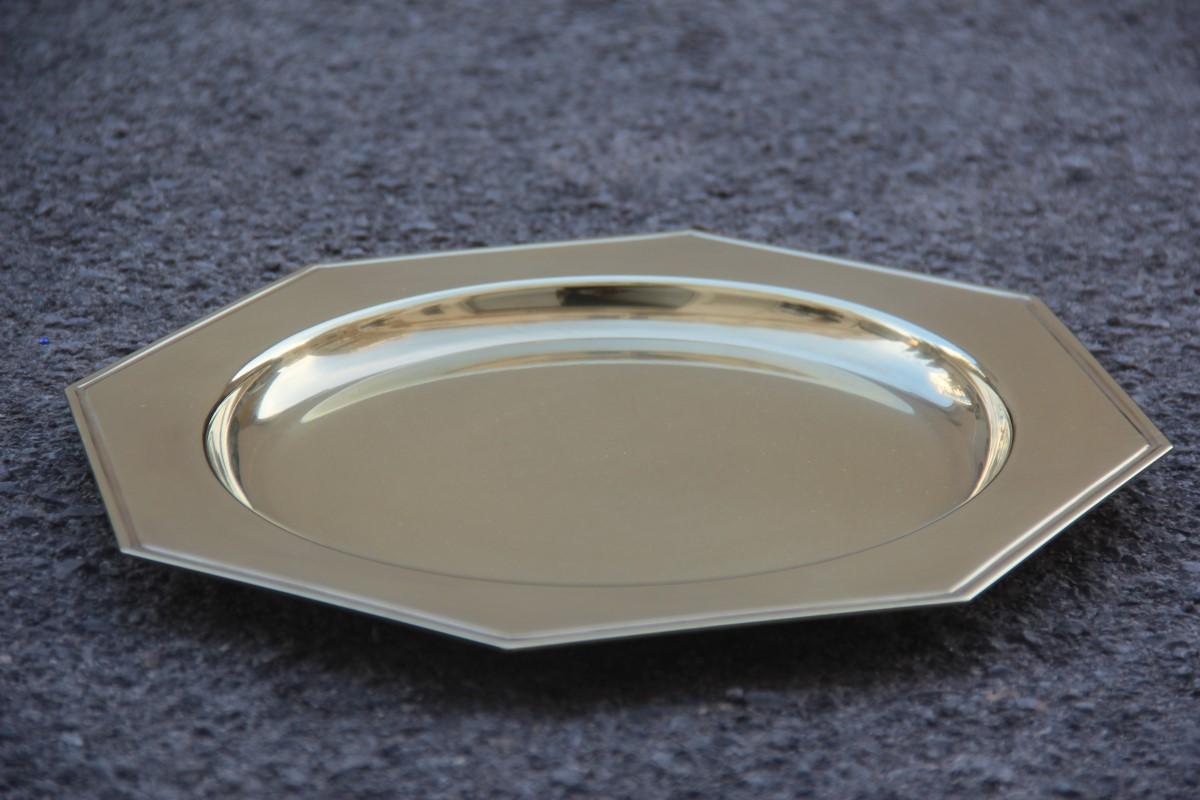 Mid-Century Modern Hexagonal Plate in Solid Brass Gold Italian Design 1970 Tray For Sale