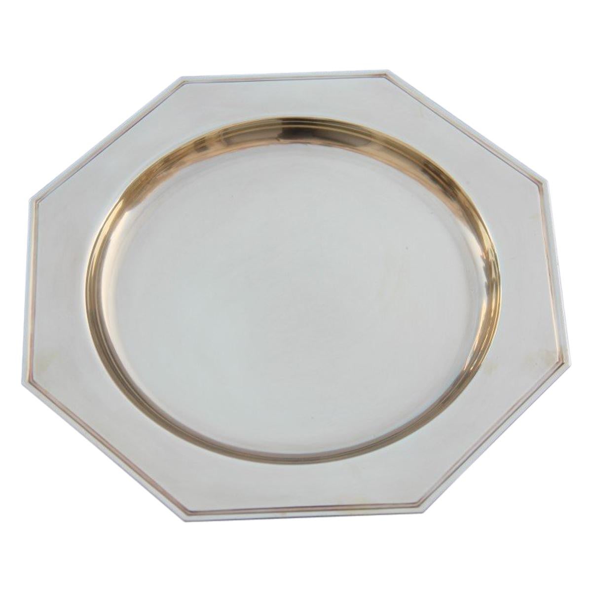 Hexagonal Plate in Solid Brass Gold Italian Design 1970 Tray For Sale