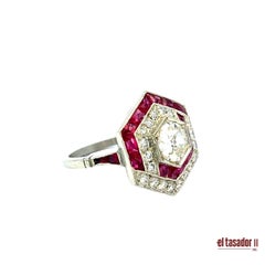 Hexagonal Platinum Ring with 4.46ct Rubies and 0.86ct Diamond