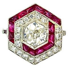 Hexagonal Platinum Ring with 4.46ct Rubies and 0.86ct Diamond
