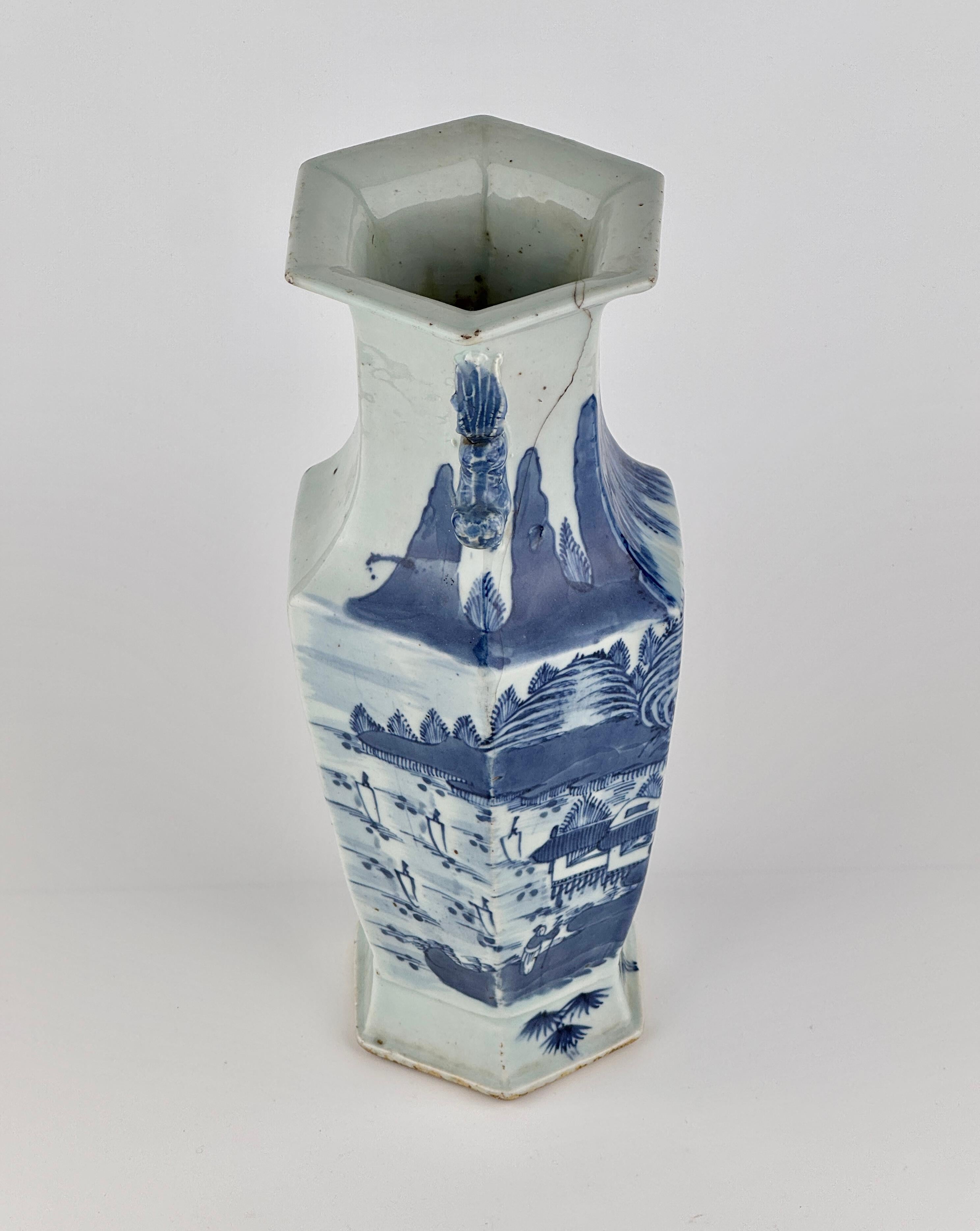 Hexagonal Porcelain Vase with Landscape Decoration, Late Qing Dynasty For Sale 4