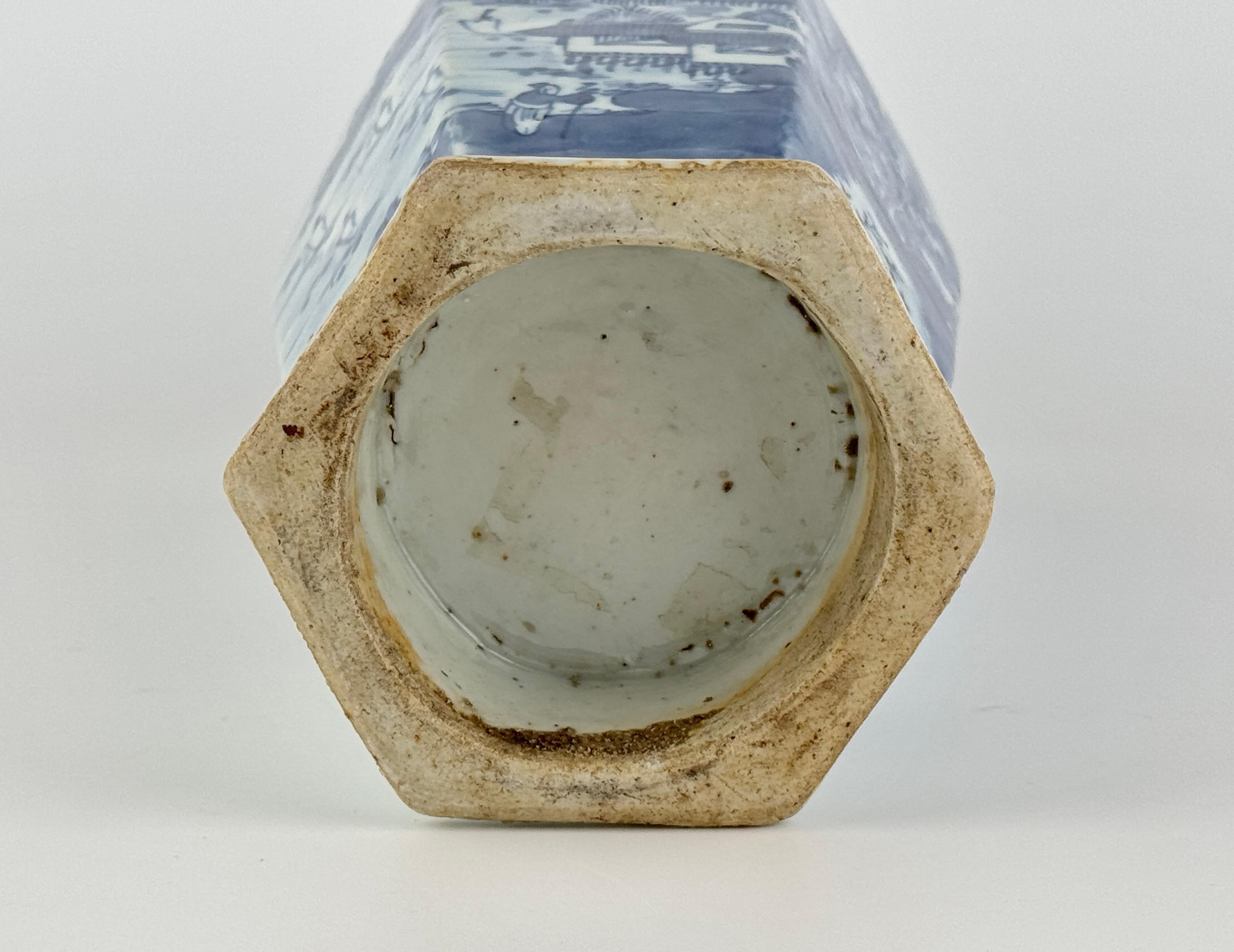 Hexagonal Porcelain Vase with Landscape Decoration, Late Qing Dynasty For Sale 5