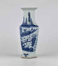 Hexagonal Porcelain Vase with Landscape Decoration, Late Qing Dynasty
