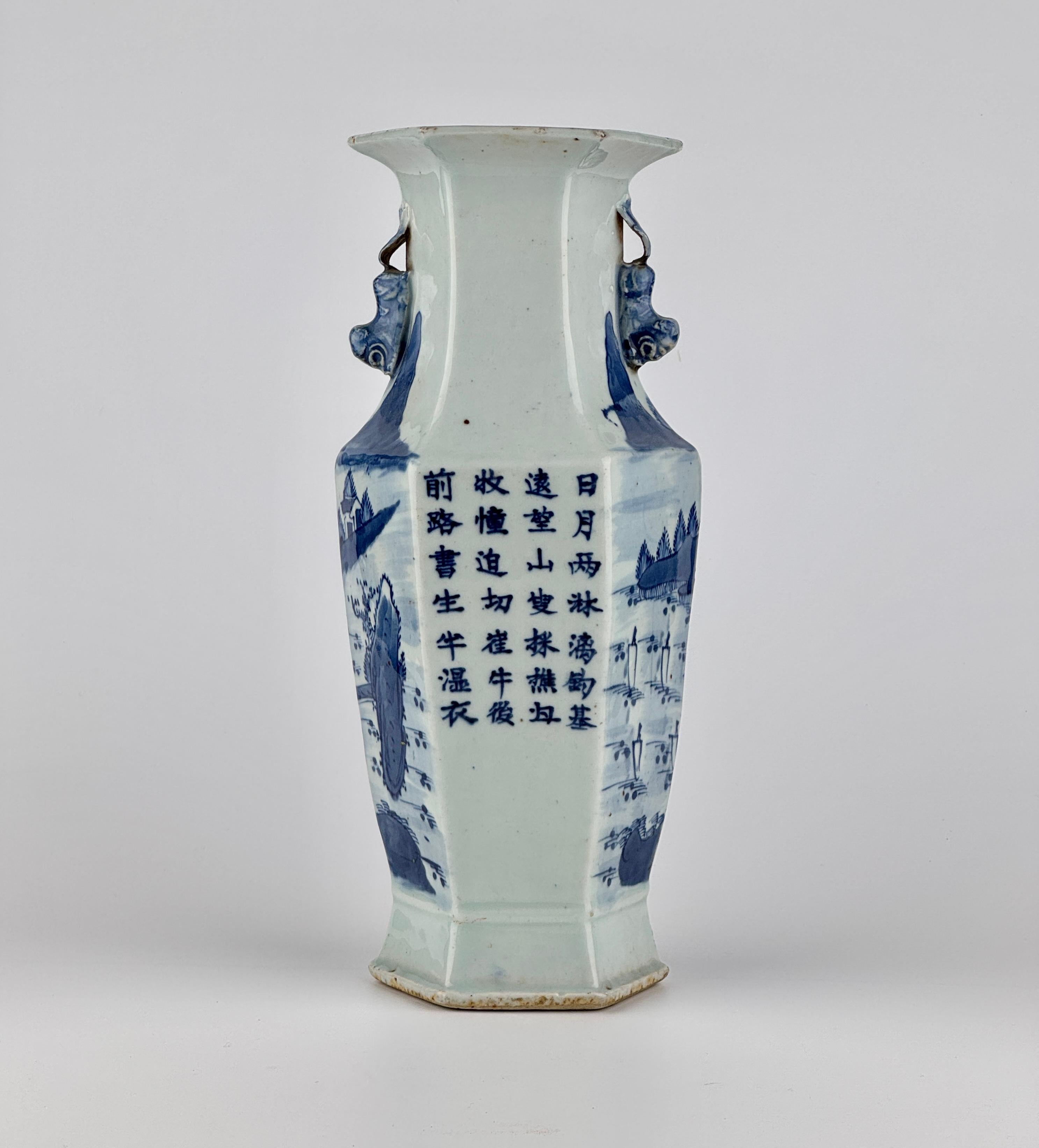 Hong Kong Hexagonal Porcelain Vase with Landscape Decoration, Late Qing Dynasty For Sale