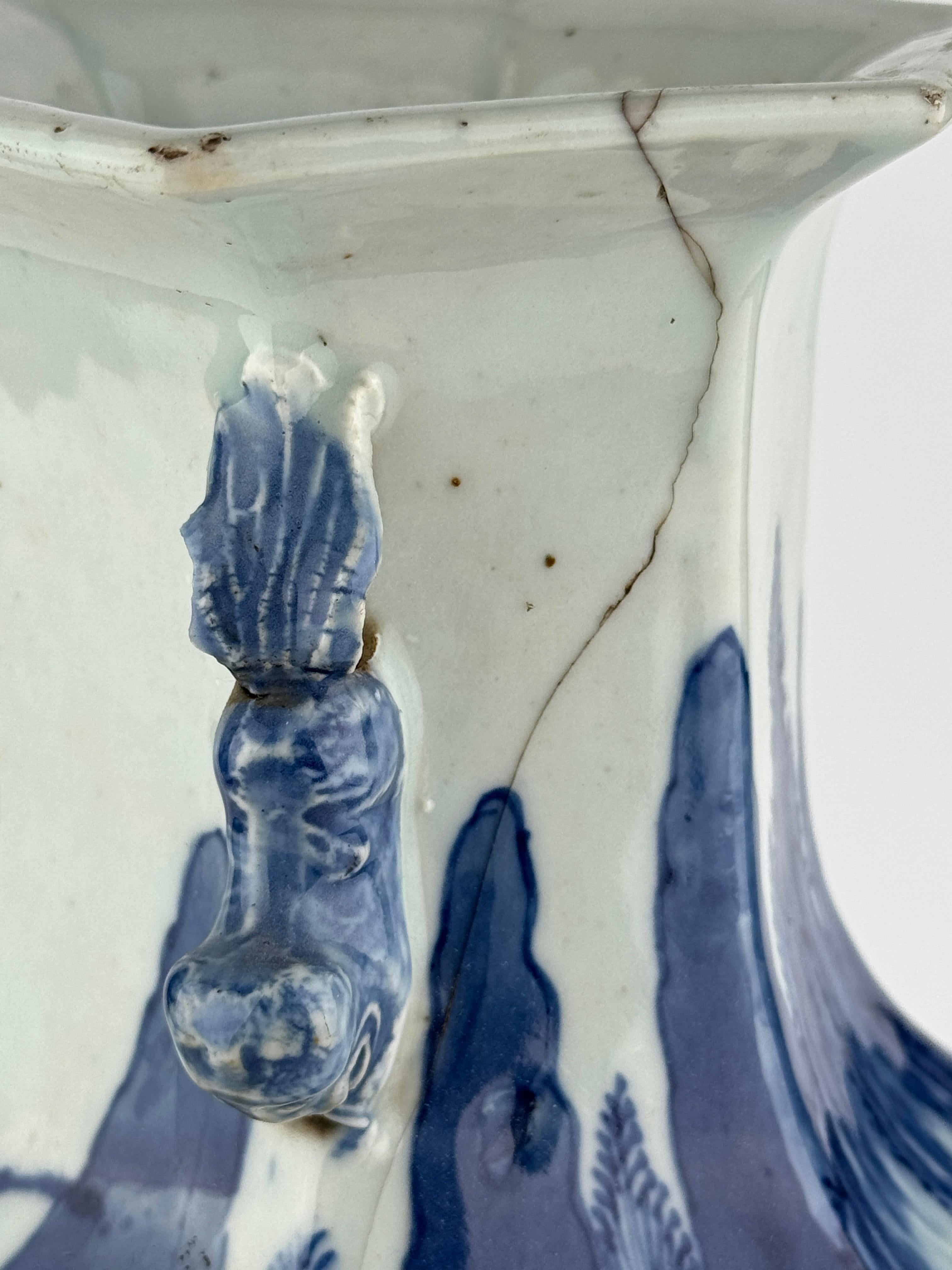 Ceramic Hexagonal Porcelain Vase with Landscape Decoration, Late Qing Dynasty For Sale