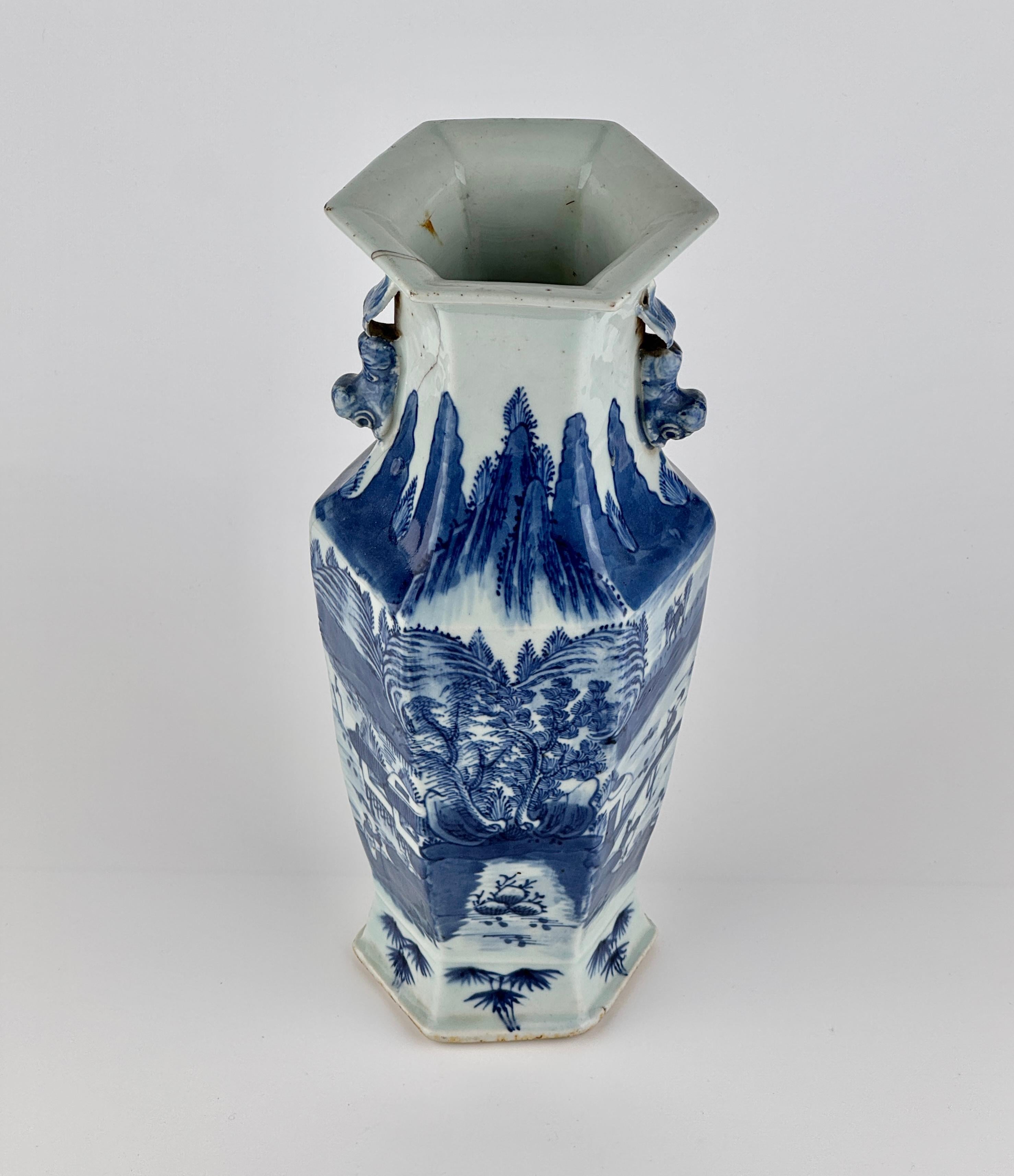 Hexagonal Porcelain Vase with Landscape Decoration, Late Qing Dynasty For Sale 1