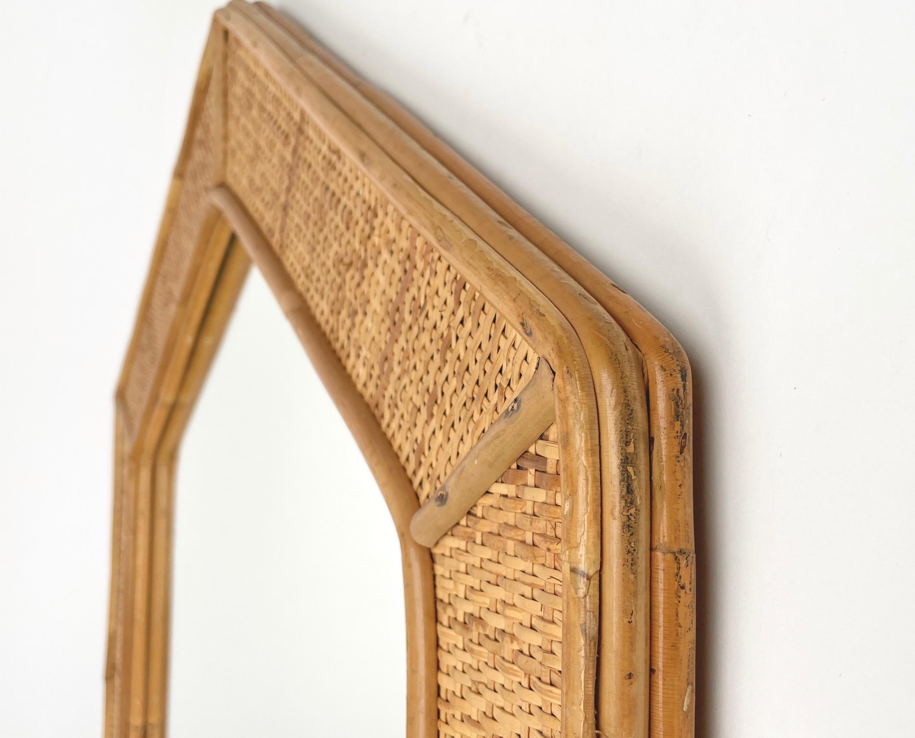 Hexagonal Rattan Wall Mirror, Italy, 1970s 1