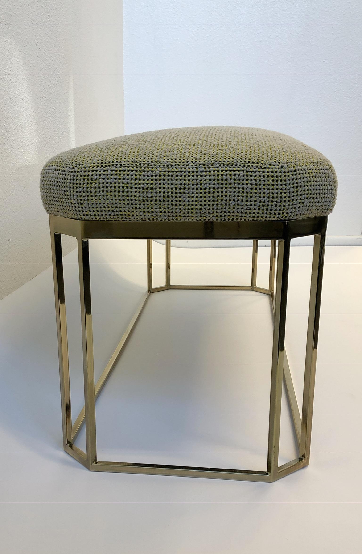Hexagonal Shape Brass Bench by Milo Baughman In Excellent Condition In Palm Springs, CA