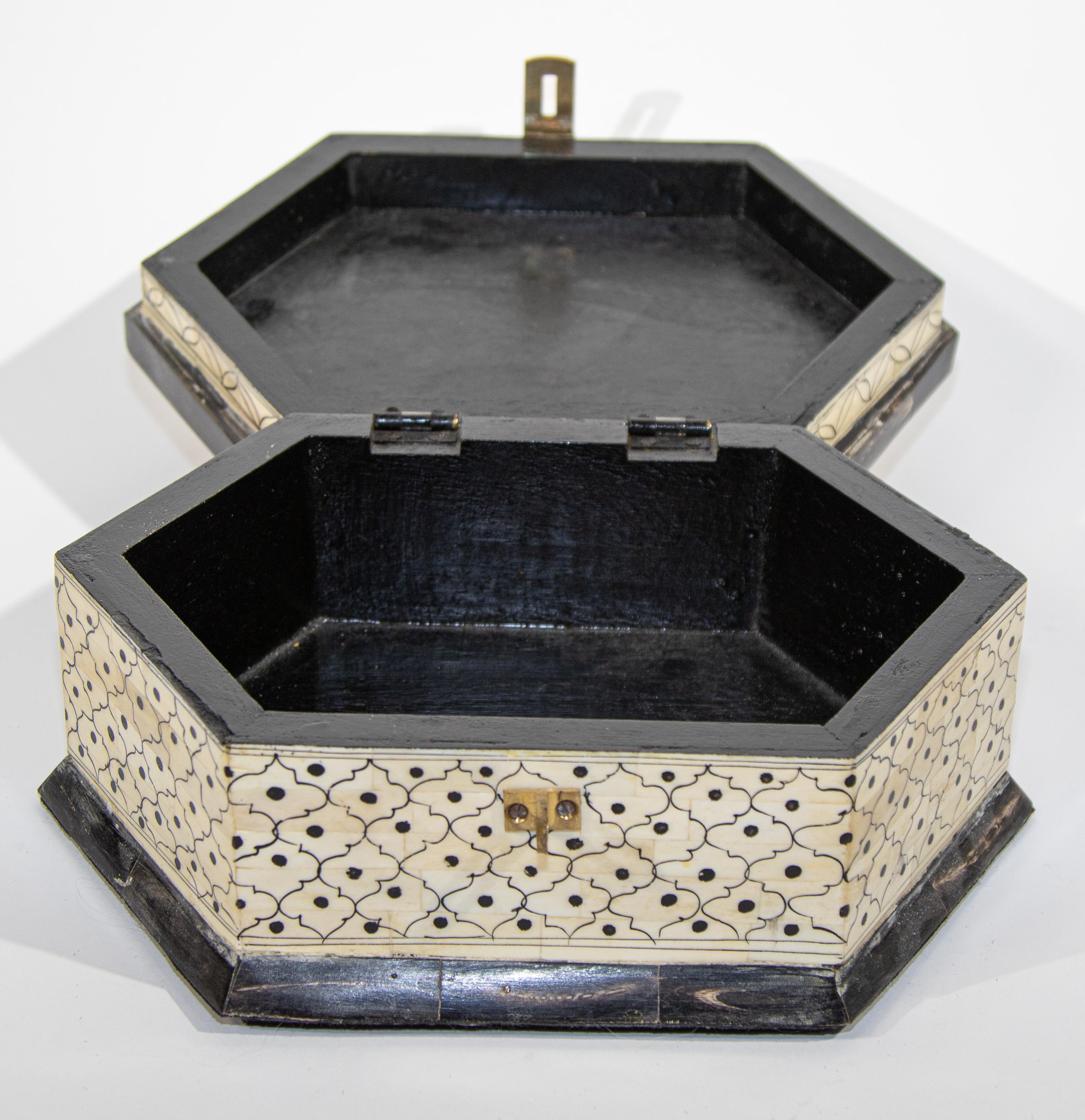 Hexagonal Shape Large Moorish Mughal Raj Decorative Jewelry Box 5