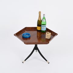Hexagonal Side Table in Bent Teak and Metal by Campo e Graffi, Italy 1960s