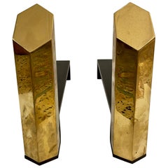 Hexagonal Solid Brass Andirons, Pair