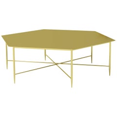 Hexagonal Solid Brass Coffee Table with Hexagonal Profile Legs