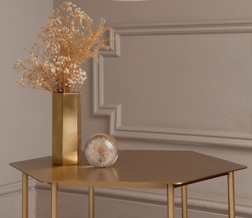 American Hexagonal Solid Brass Side/ End Table with Hexagonal Profile Legs For Sale