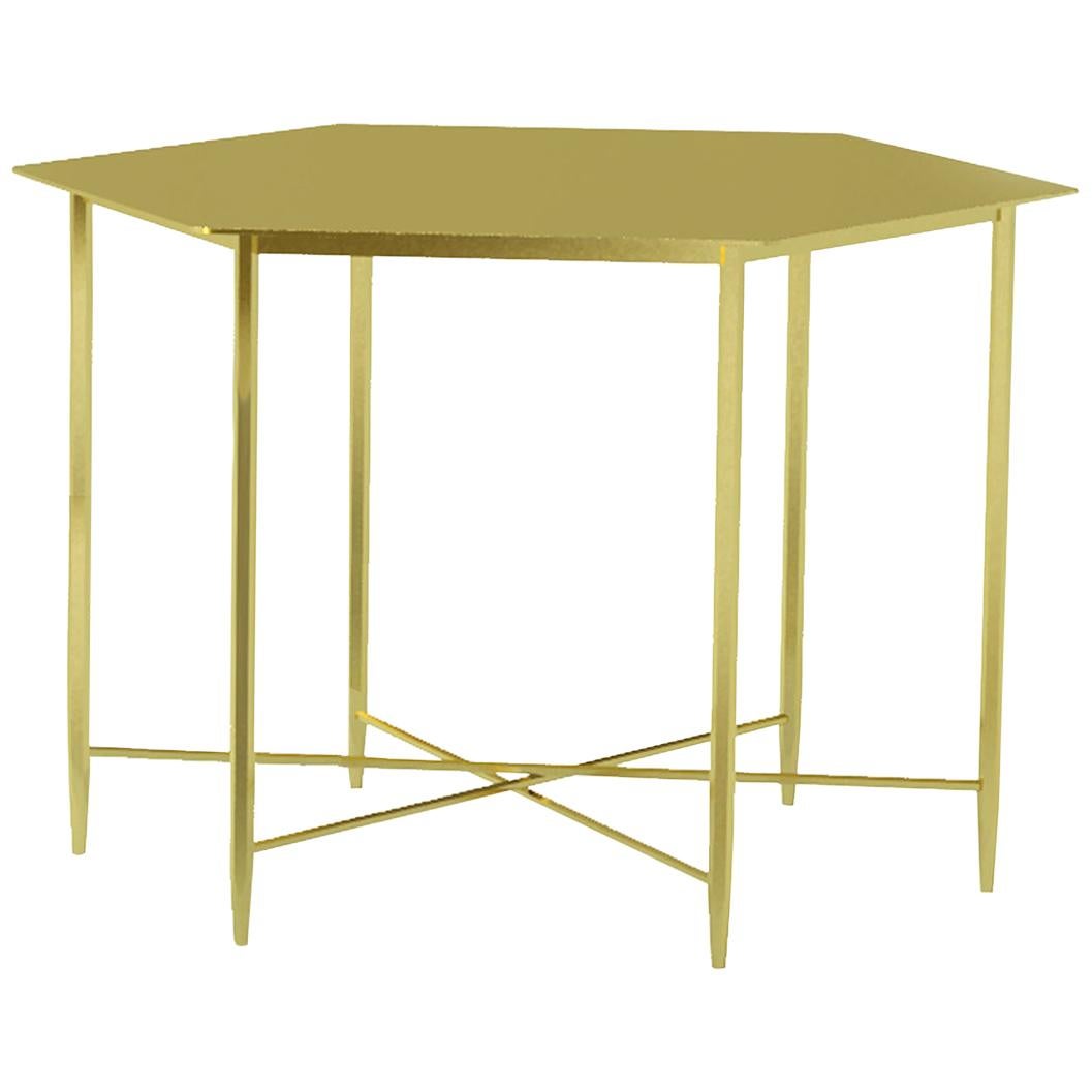 Hexagonal Solid Brass Side/ End Table with Hexagonal Profile Legs For Sale