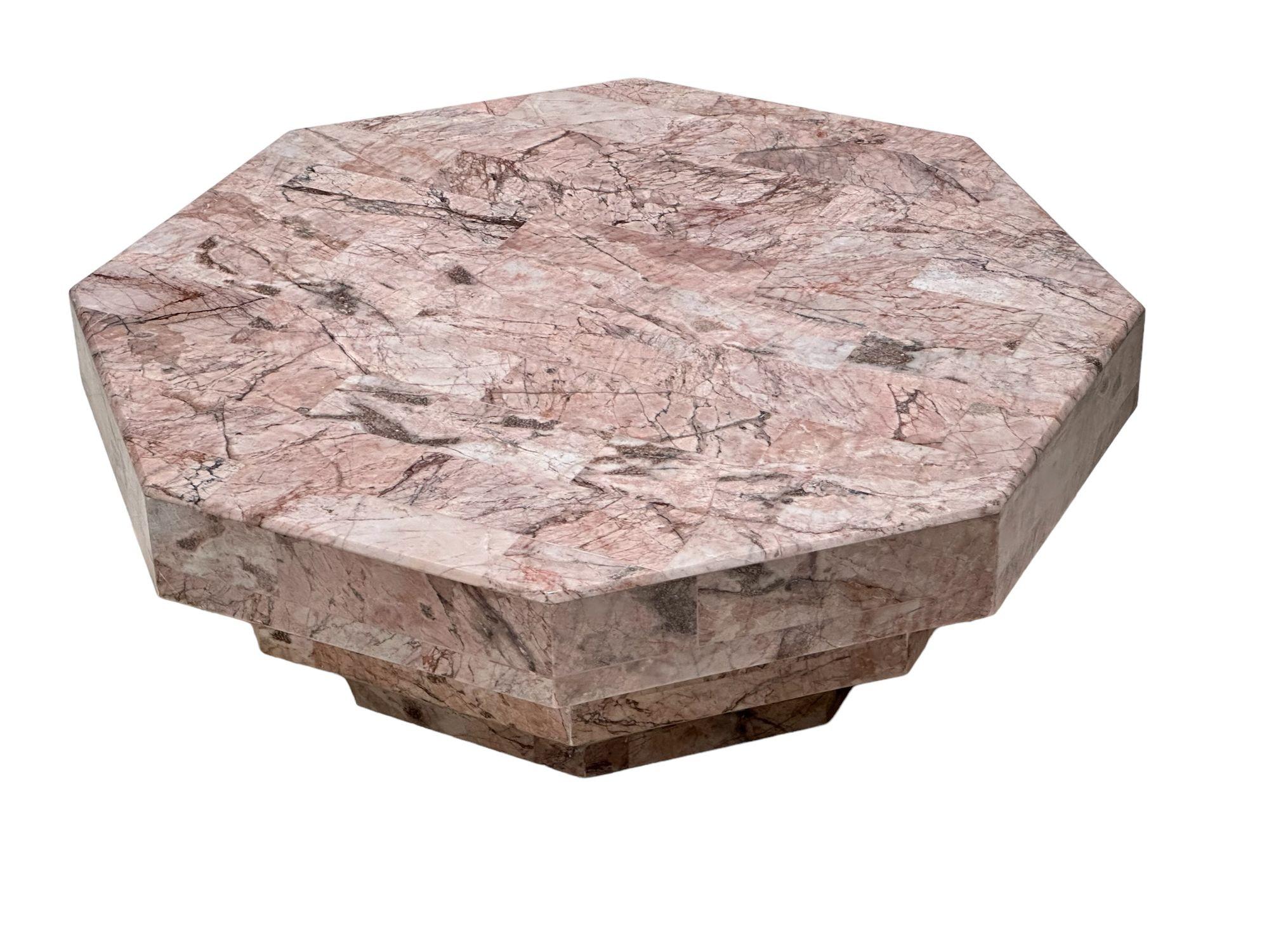 Mid-Century Modern Hexagonal Stacked Pink Marble Coffee Table, Italy, 1970 For Sale