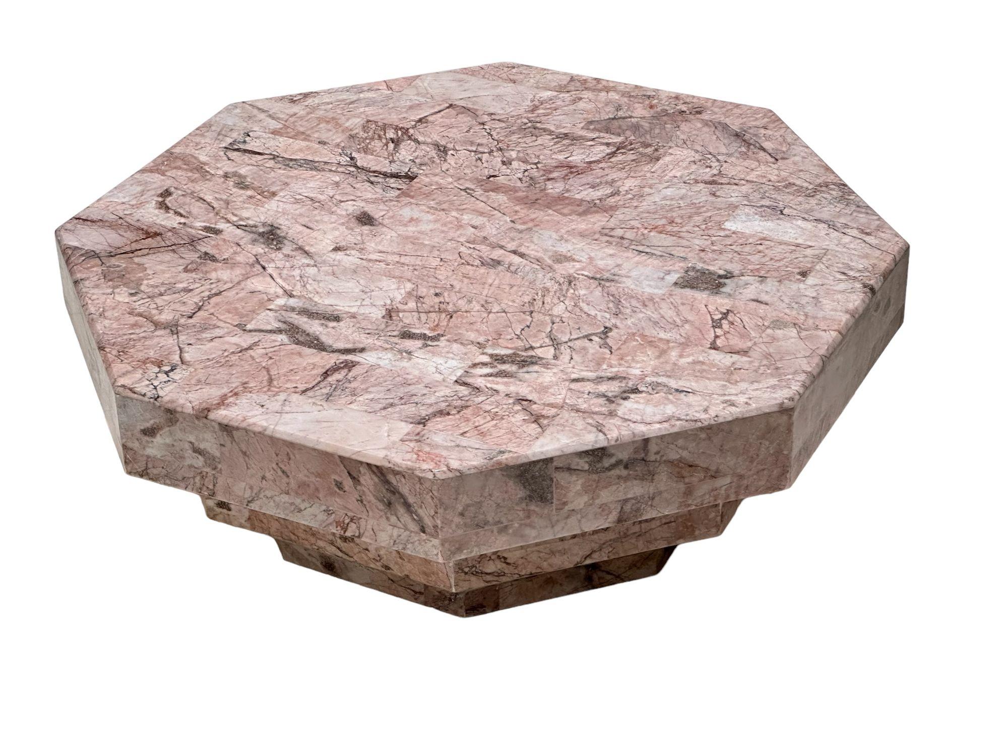 Mid-Century Modern Hexagonal Stacked Pink Marble Coffee Table, Italy, 1970