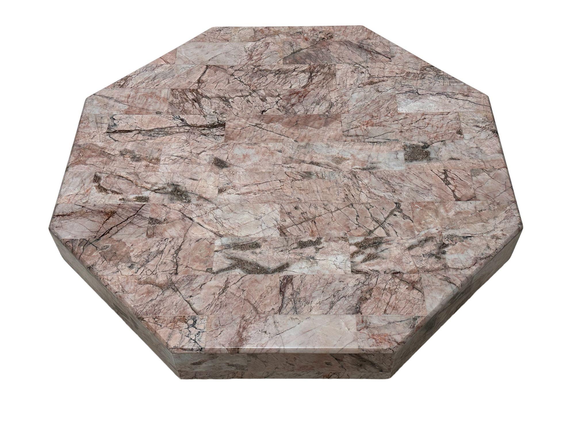 Italian Hexagonal Stacked Pink Marble Coffee Table, Italy, 1970 For Sale