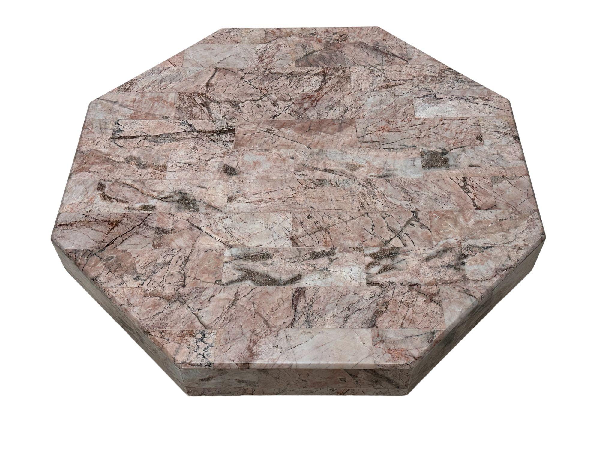 Italian Hexagonal Stacked Pink Marble Coffee Table, Italy, 1970