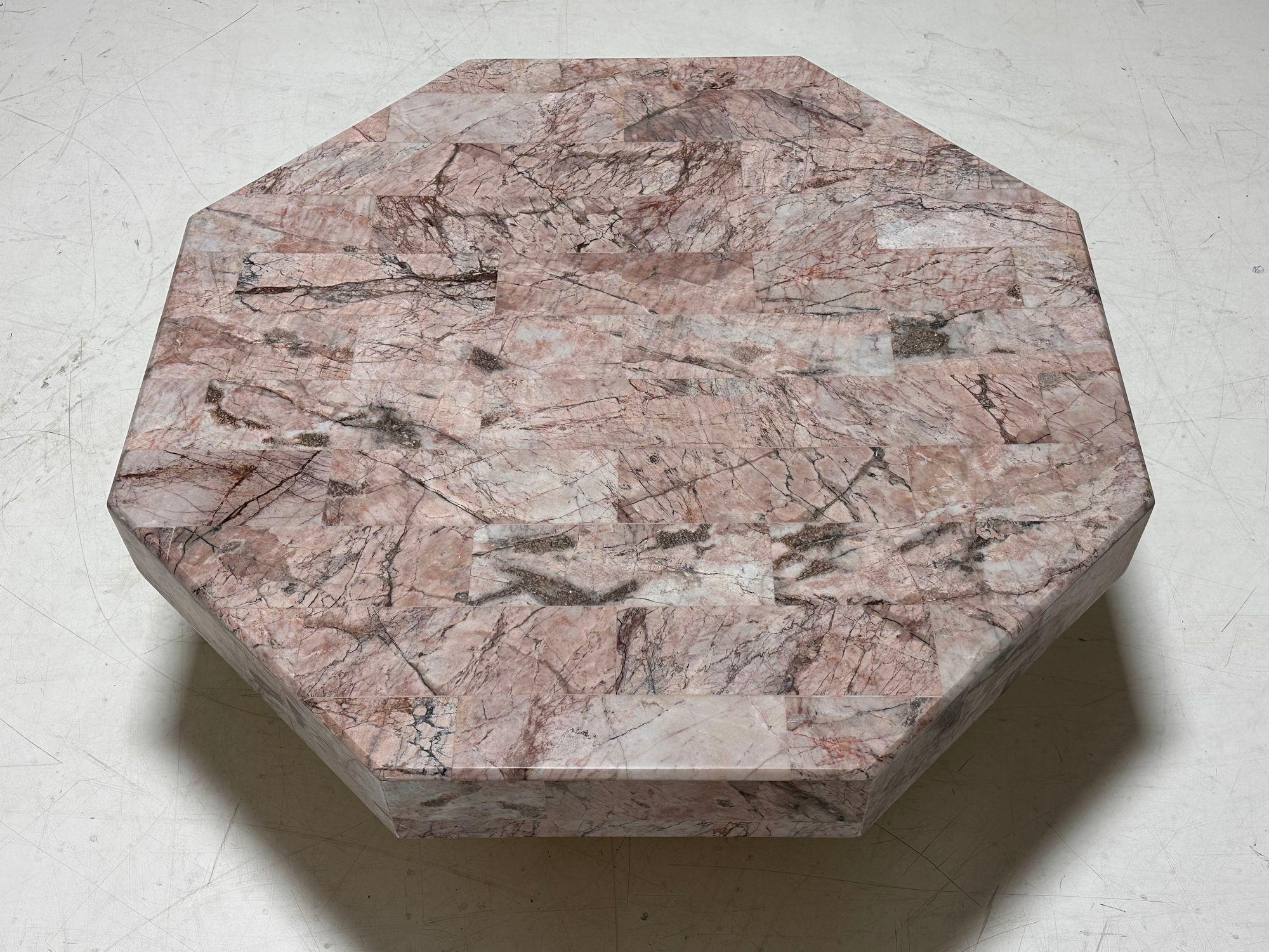 Hexagonal Stacked Pink Marble Coffee Table, Italy, 1970 In Good Condition For Sale In Chicago, IL