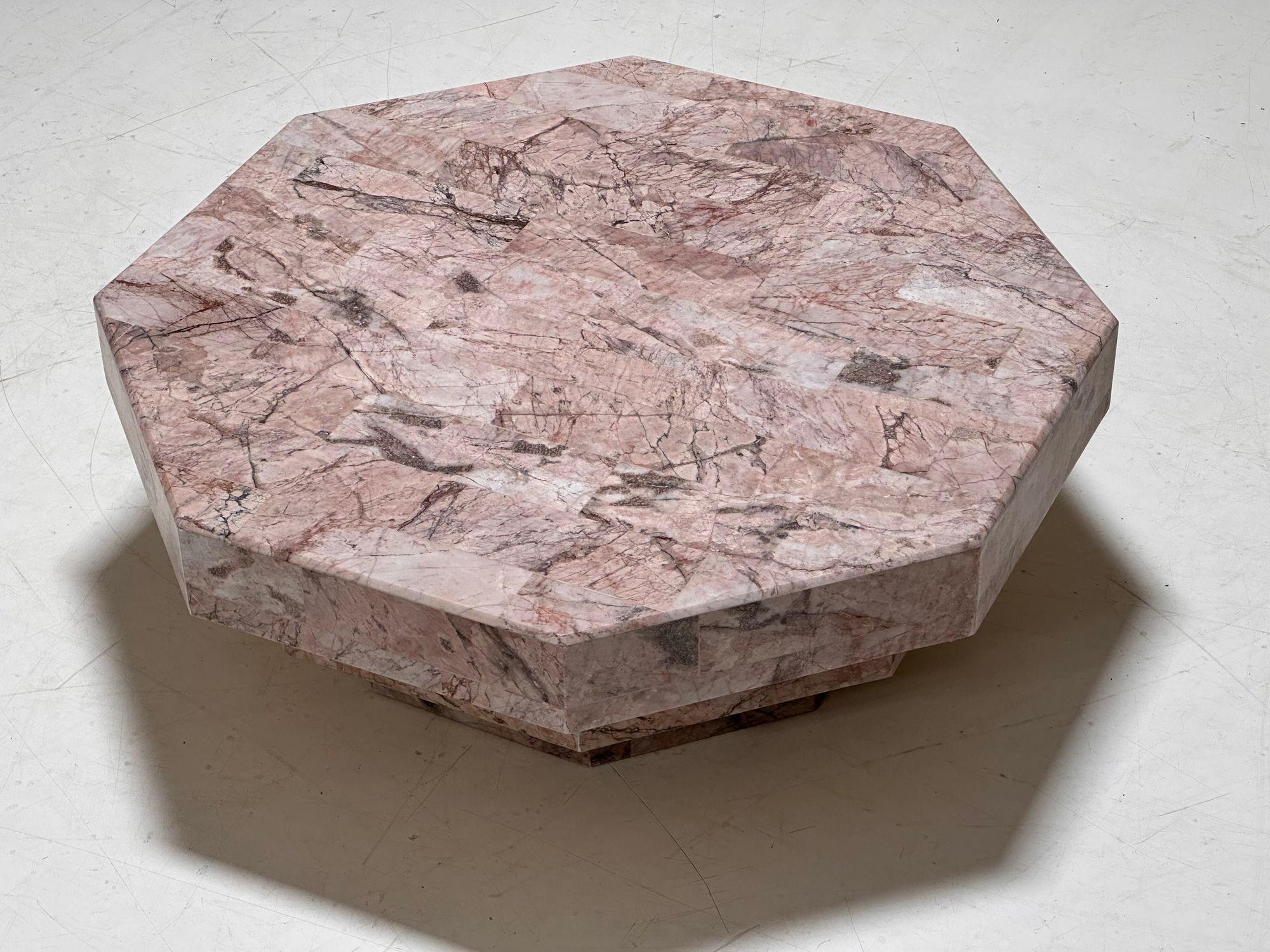 Late 20th Century Hexagonal Stacked Pink Marble Coffee Table, Italy, 1970 For Sale
