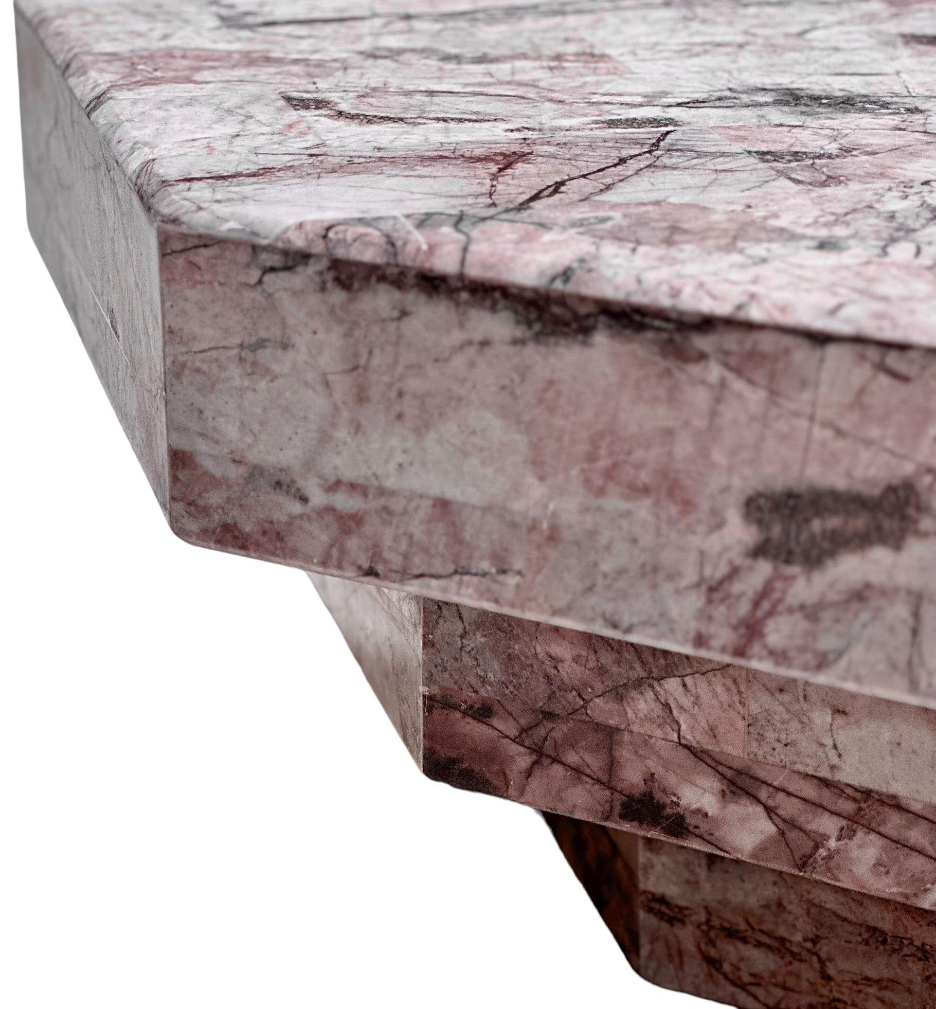 Hexagonal Stacked Pink Marble Coffee Table, Italy, 1970 1