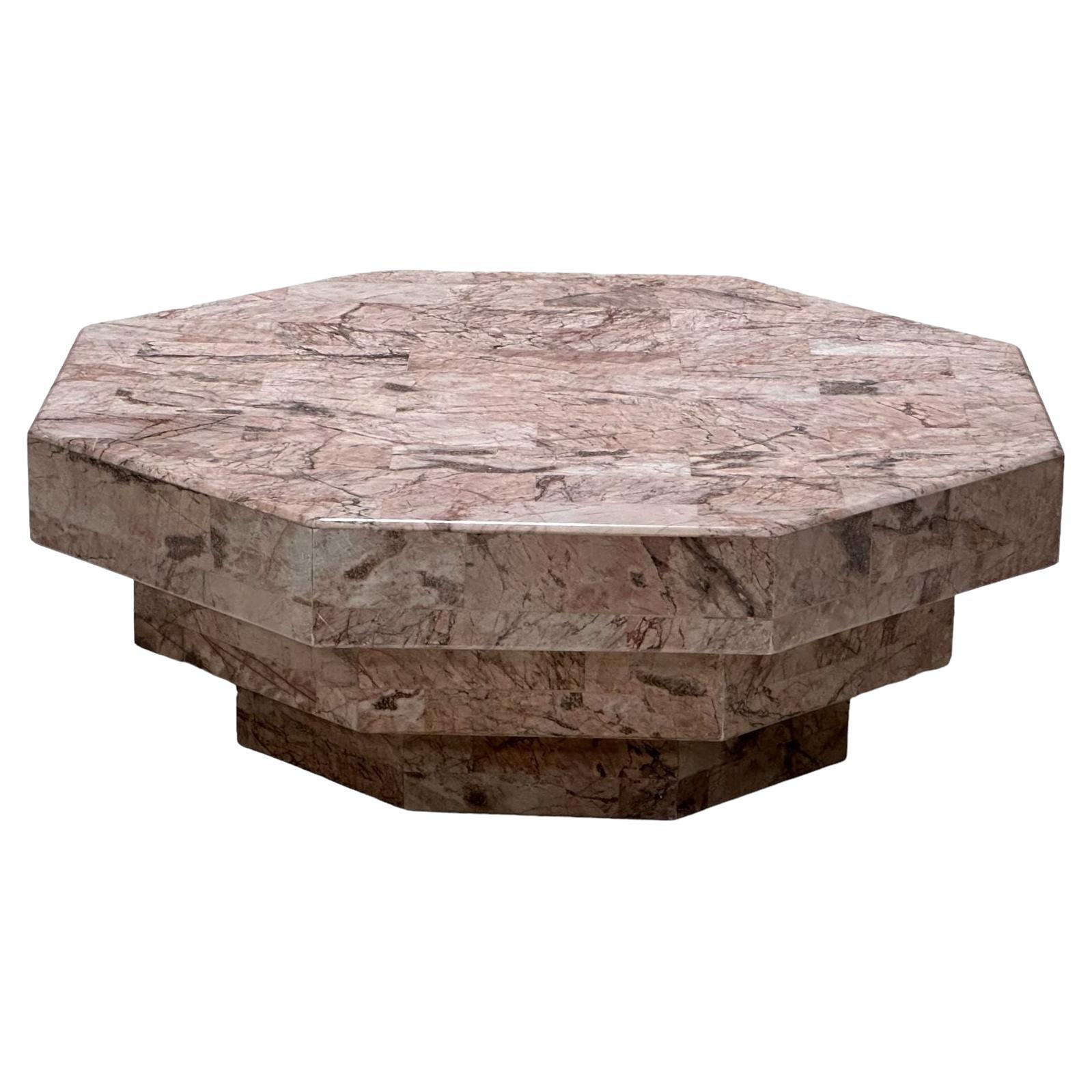 Hexagonal Stacked Pink Marble Coffee Table, Italy, 1970 For Sale