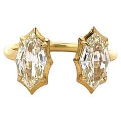 Hexagonal Step Cut Diamond 18 Karat Yellow Gold Two Stone Ring