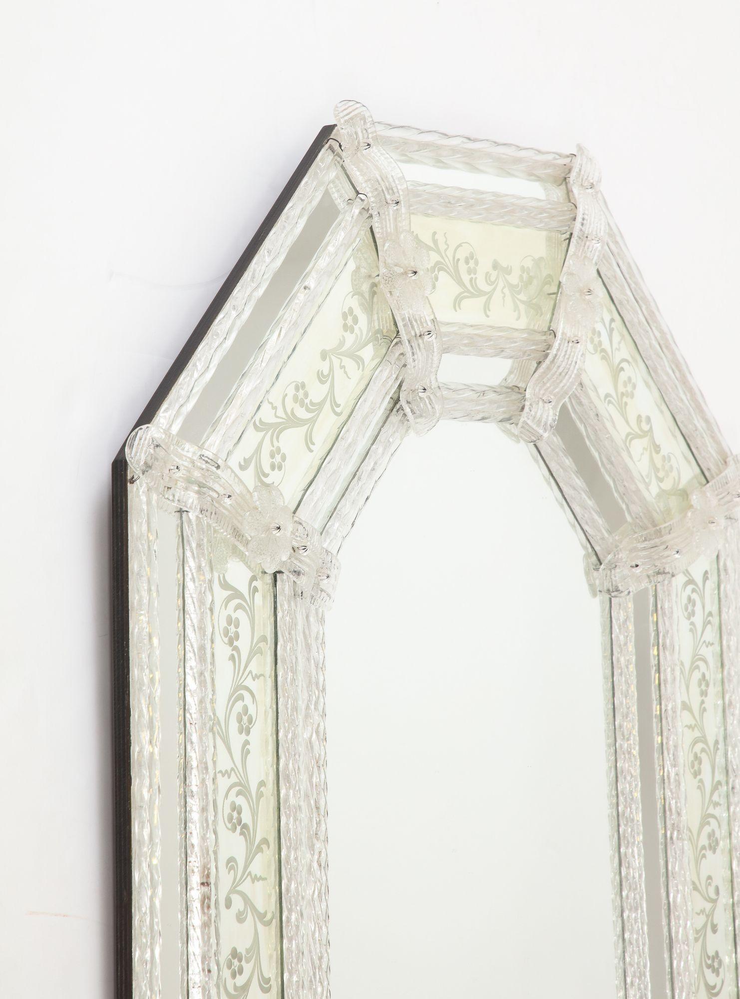 Hollywood Regency Venetian Hexagonal Shape Wall  Mirror. With Wide Border Etched Design  For Sale