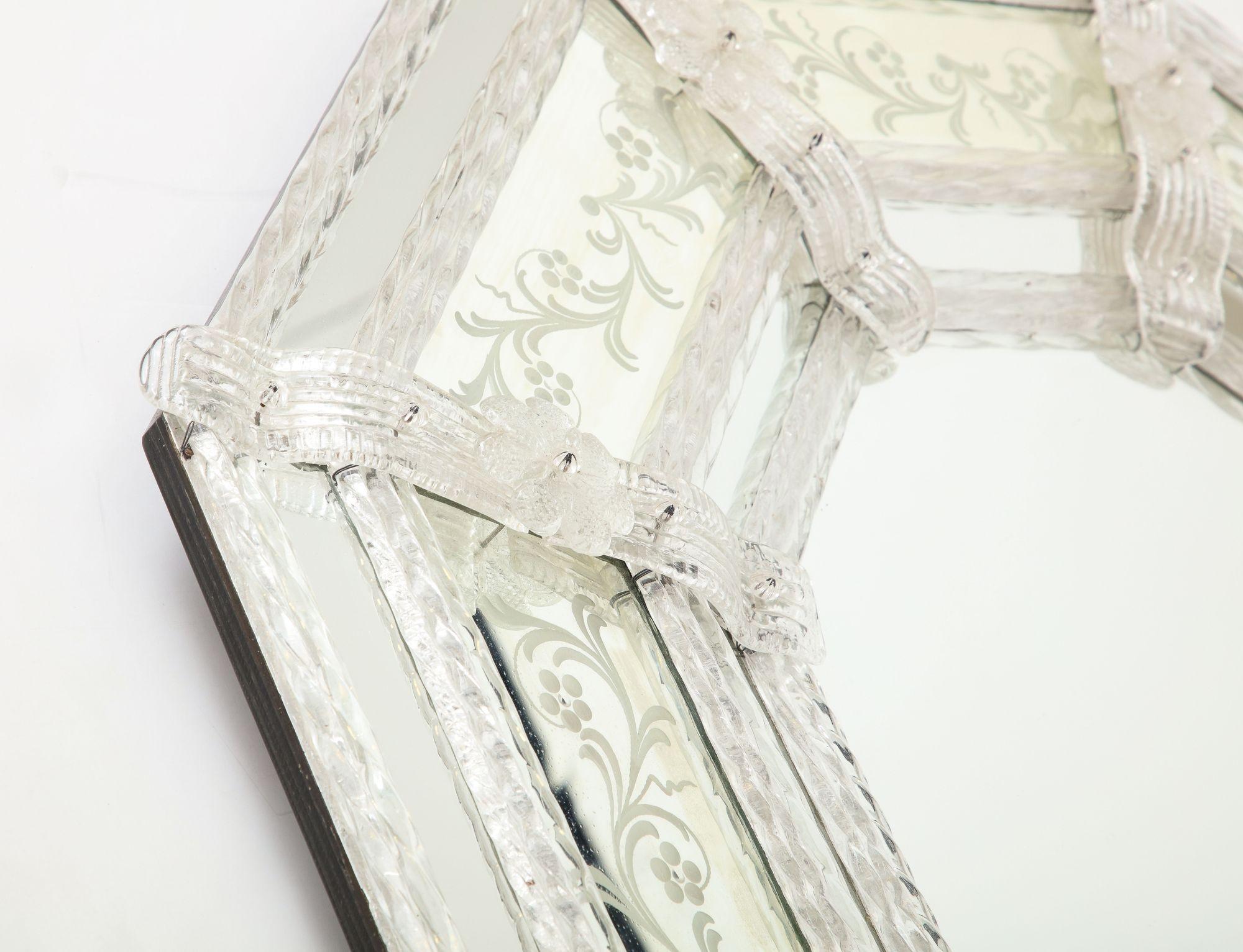 Mid-20th Century Venetian Hexagonal Shape Wall  Mirror. With Wide Border Etched Design For Sale