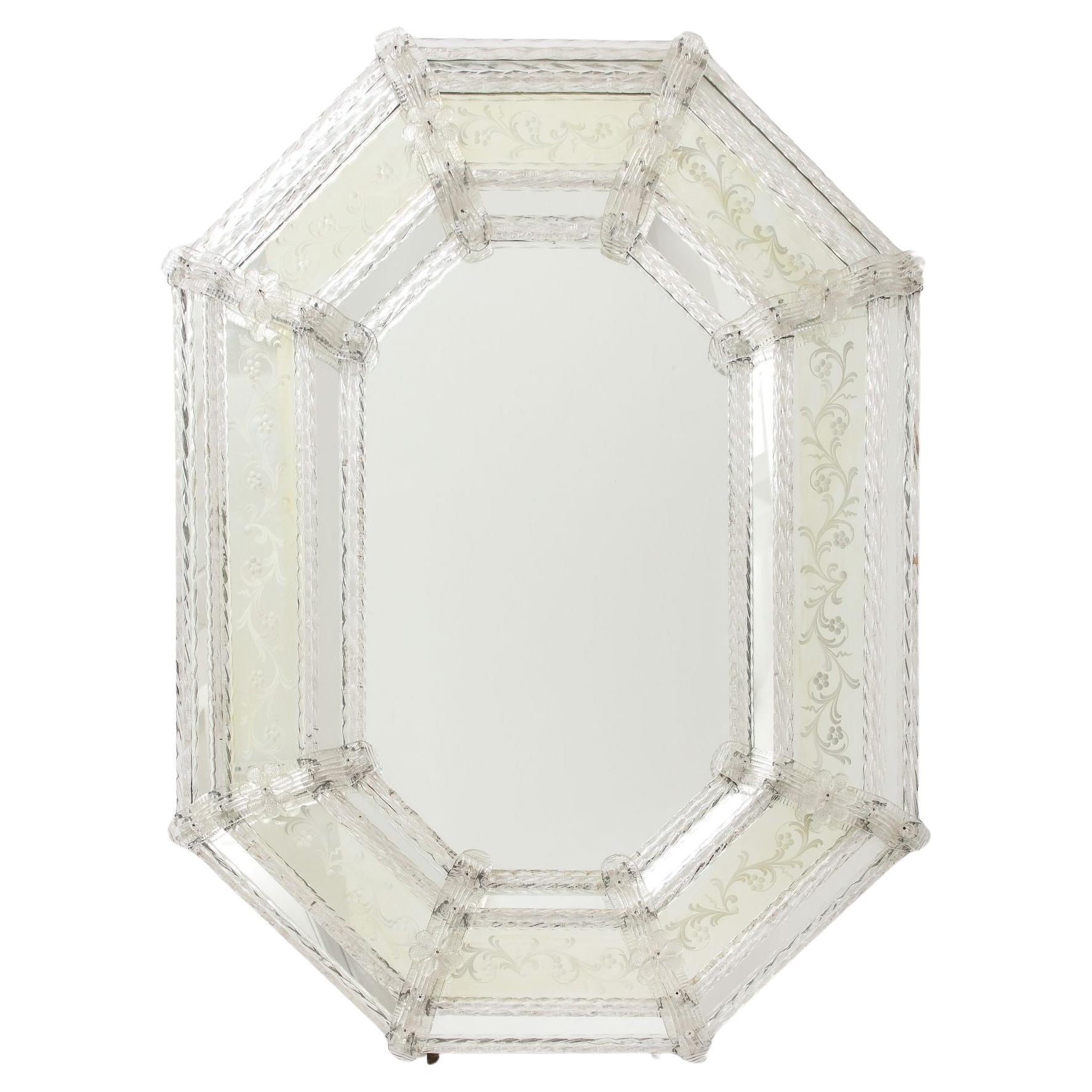 Venetian Hexagonal Shape Wall  Mirror. With Wide Border Etched Design  For Sale