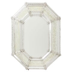 Vintage Venetian Hexagonal Shape Wall  Mirror. With Wide Border Etched Design 