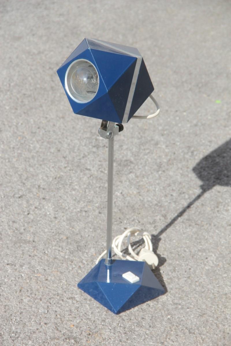 Late 20th Century Hexagonal Table Lamp as a Diamond Height Variable Blue Color and 1970s Silver For Sale