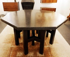 Table with Ado Chale Style Enameled Steel Base and Belgian Blue Stone Top