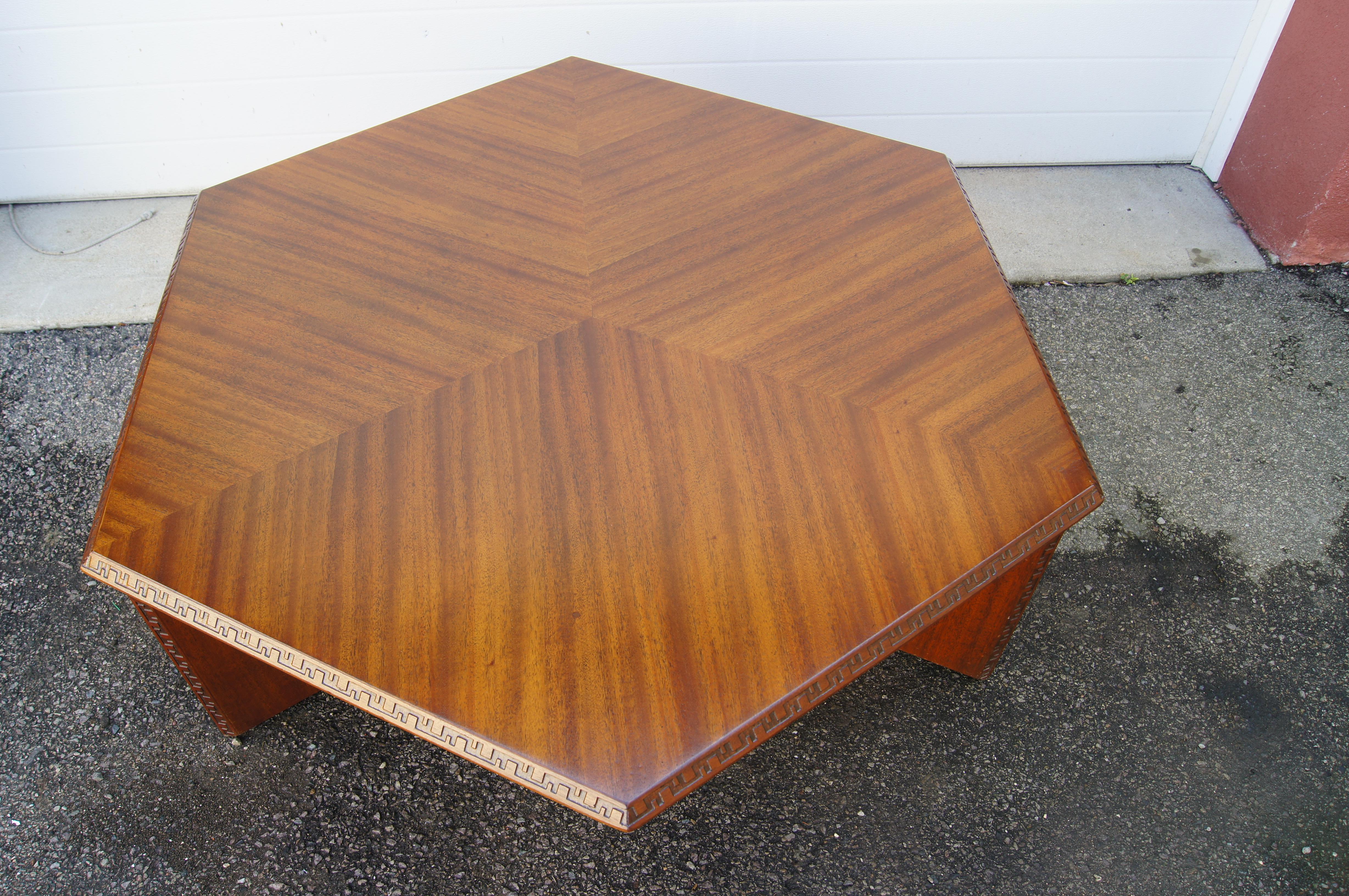 Carved Hexagonal Taliesin Coffee Table by Frank Lloyd Wright for Heritage-Henredon For Sale