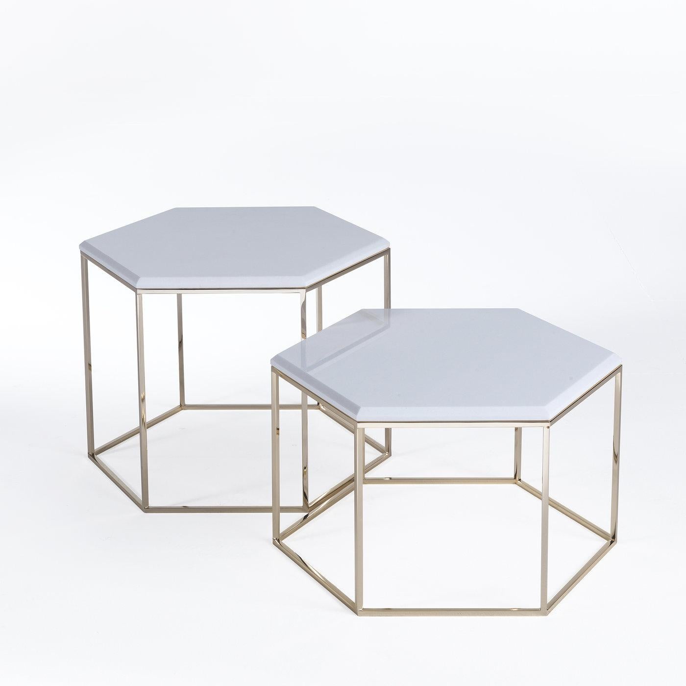 Hexagonal Tall Table with Marble In New Condition For Sale In Milan, IT