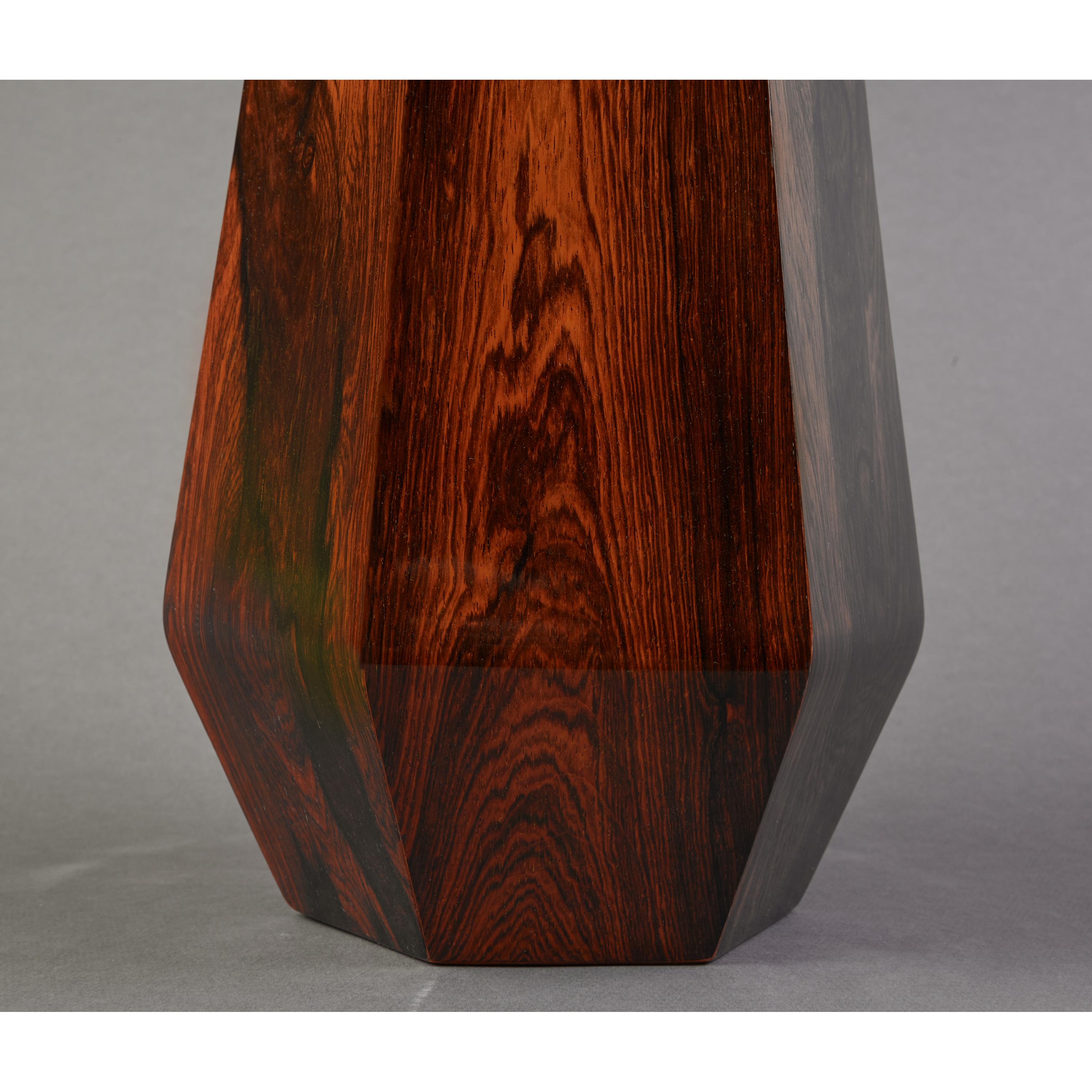 French Hexagonal Tall Vessel in Beautifully Grained Veneered Wood For Sale