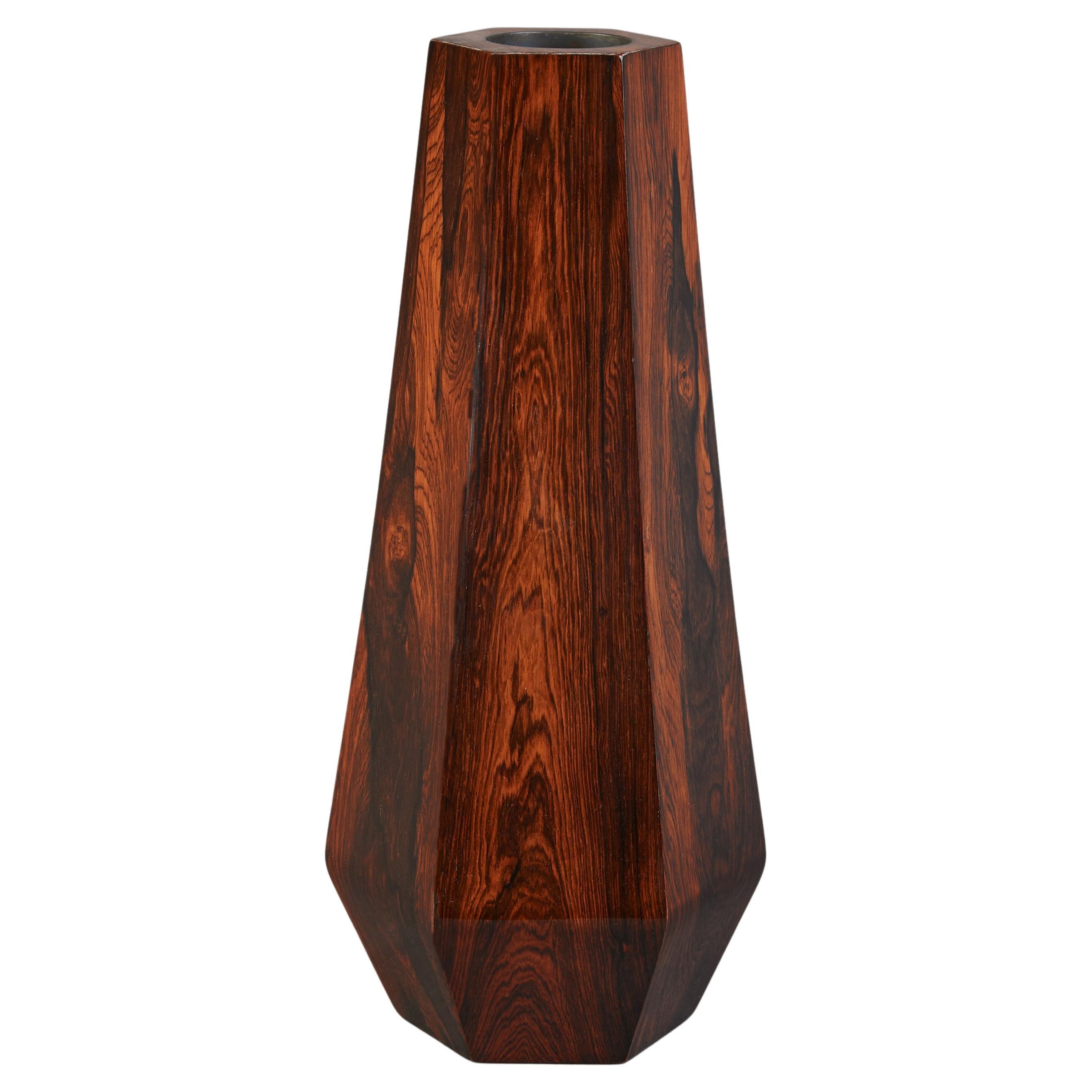 Hexagonal Tall Vessel in Beautifully Grained Veneered Wood For Sale