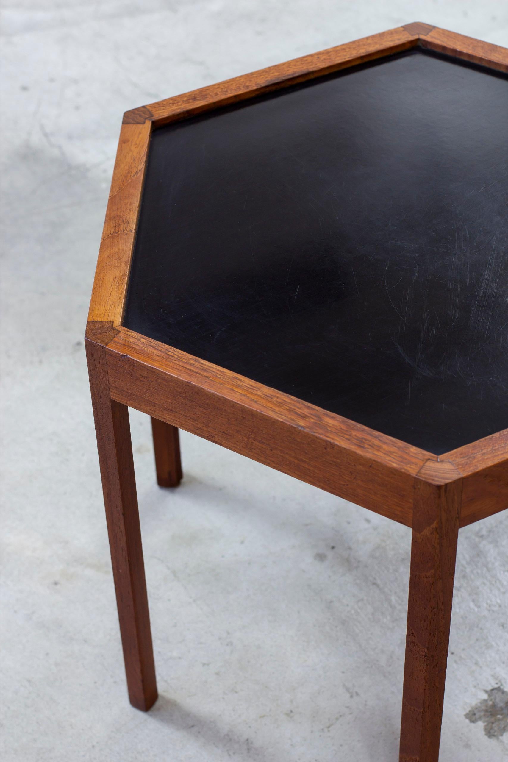 Scandinavian Modern Hexagonal teak and formica side table designed by Hans C. Andersen, Denmark 50s For Sale