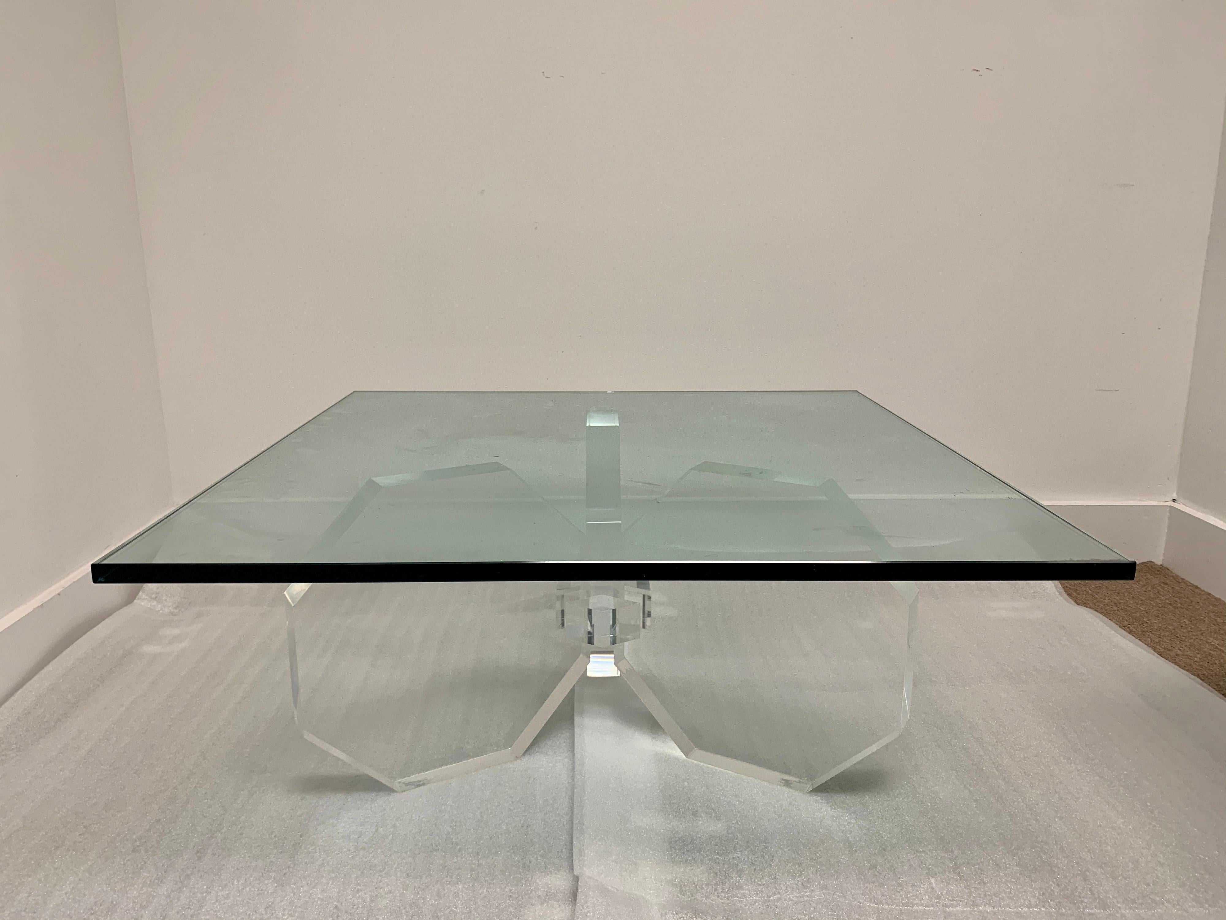 Hexagonal Thick Lucite Base Coffee Table 1