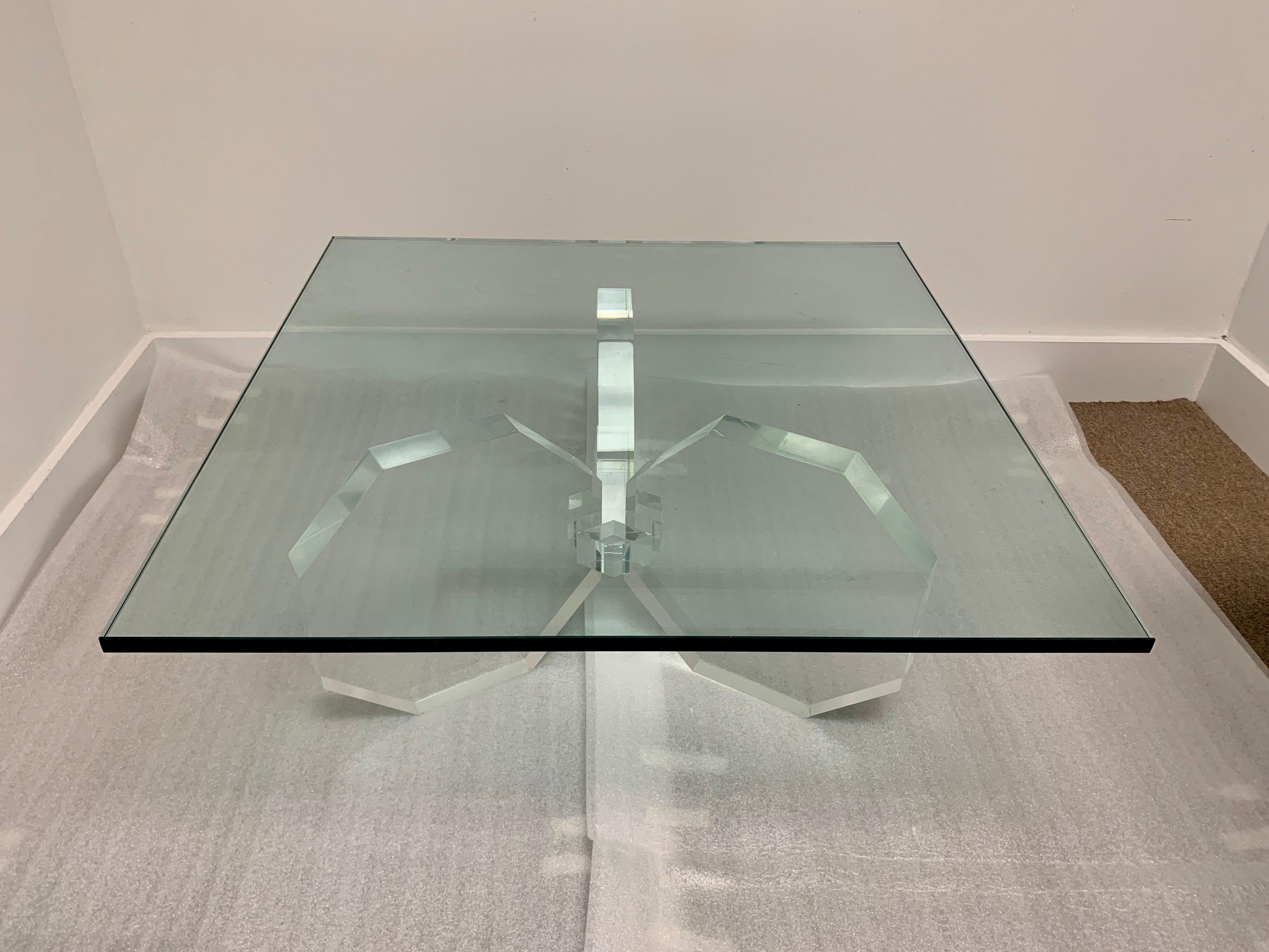 Hexagonal Thick Lucite Base Coffee Table 2