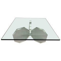 Hexagonal Thick Lucite Base Coffee Table
