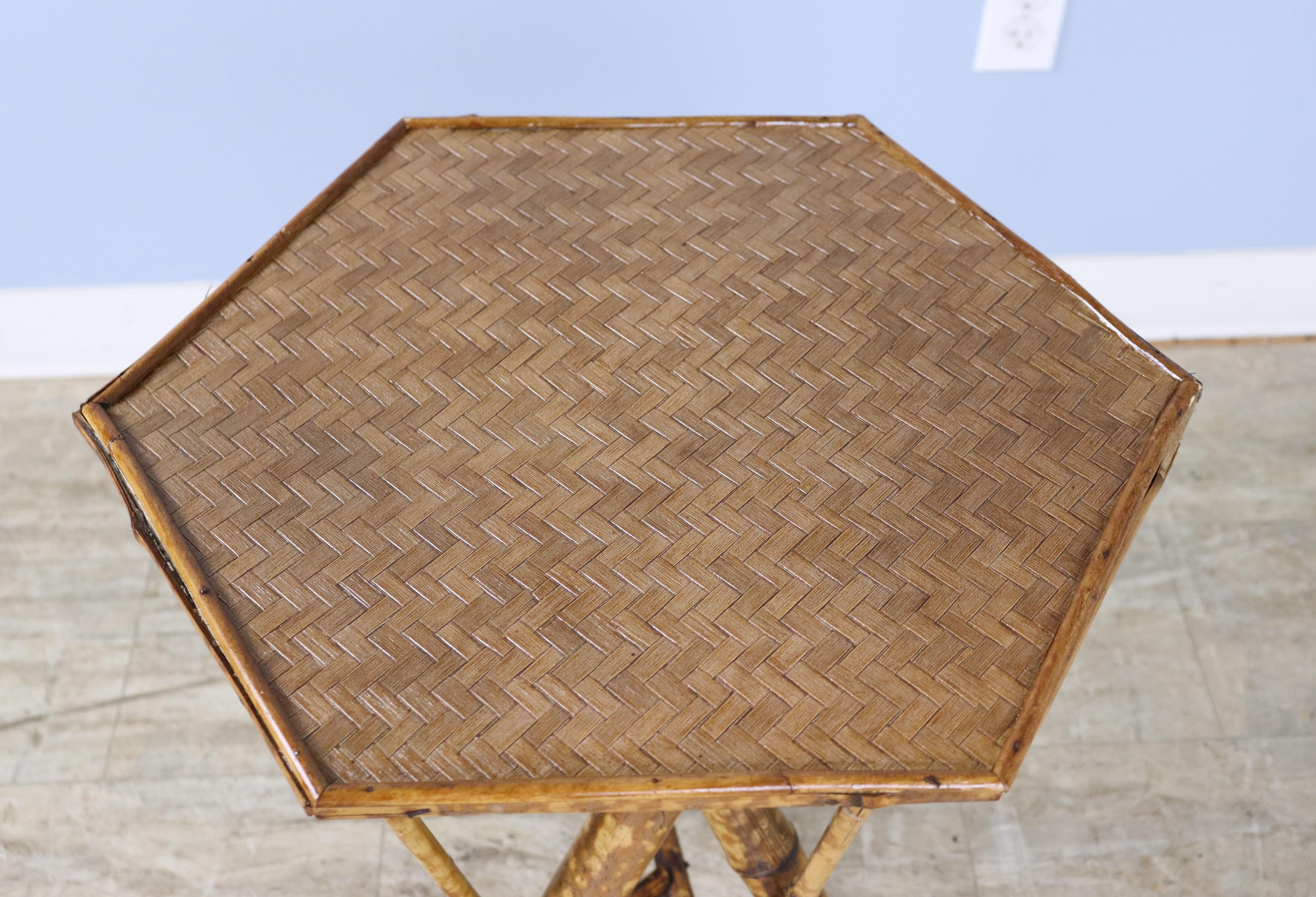 Hexagonal Topped Bamboo Side Table In Good Condition For Sale In Port Chester, NY