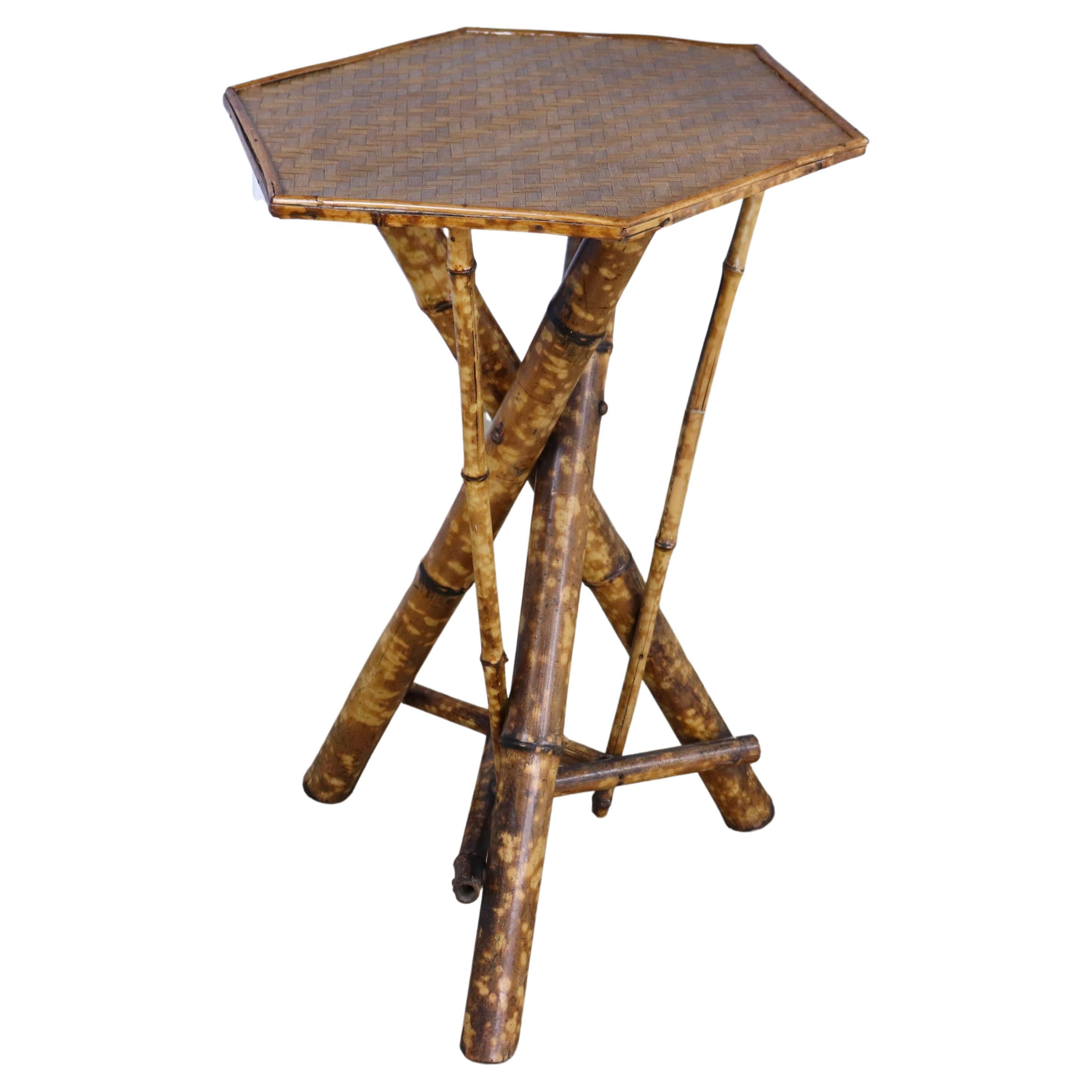 Hexagonal Topped Bamboo Side Table For Sale
