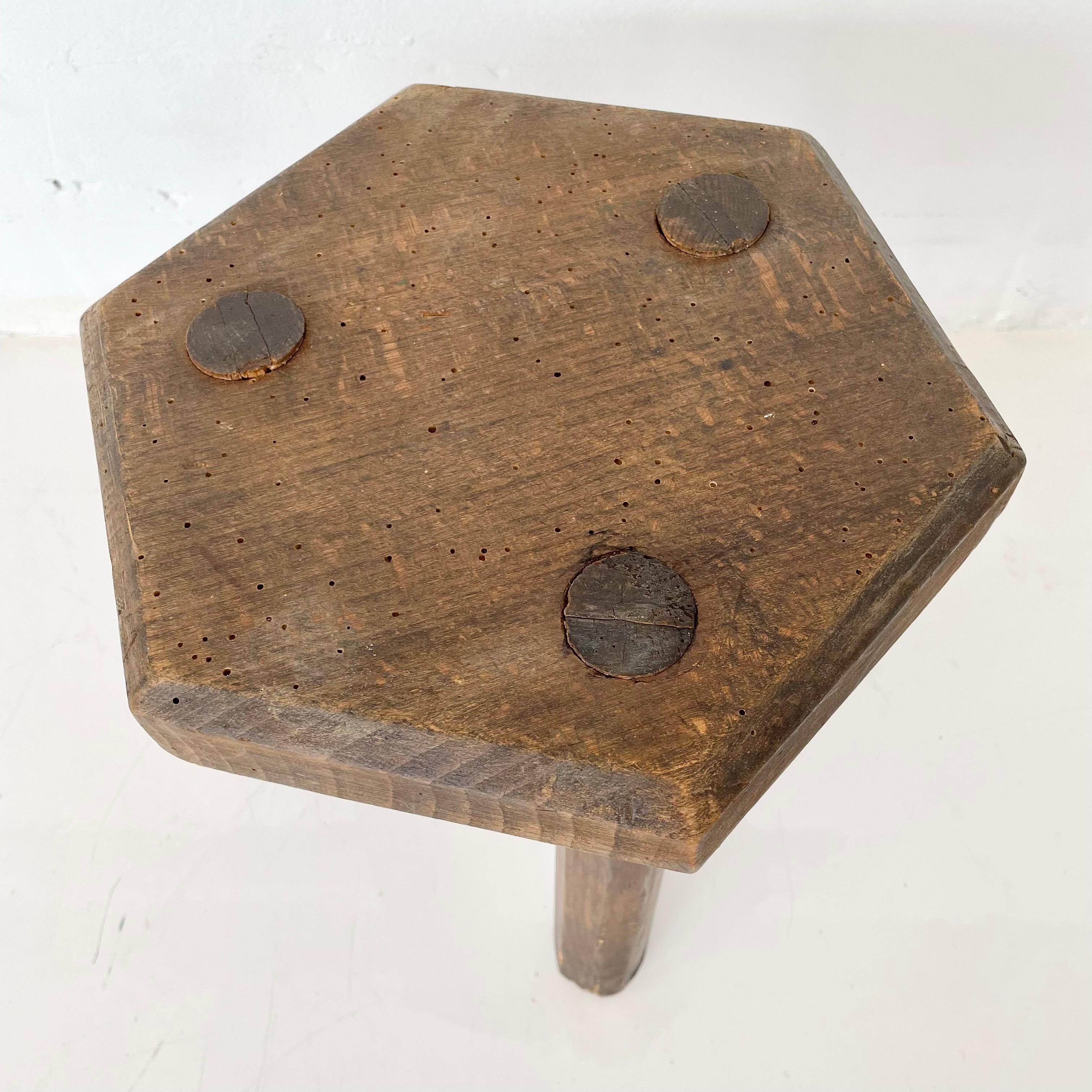 Hexagonal Tripod Stool In Good Condition For Sale In Los Angeles, CA