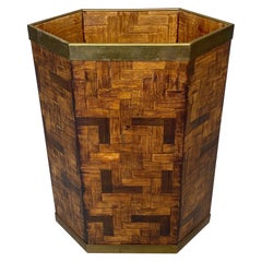 Vintage Hexagonal Umbrella Stand in Bamboo and Brass, Italy, 1970s