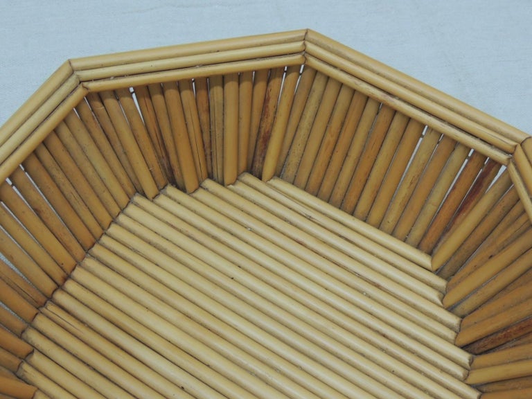 Hexagonal vintage bamboo fruit bowl or serving basket
Handmade in Indonesia. In honey color.
Size: 13